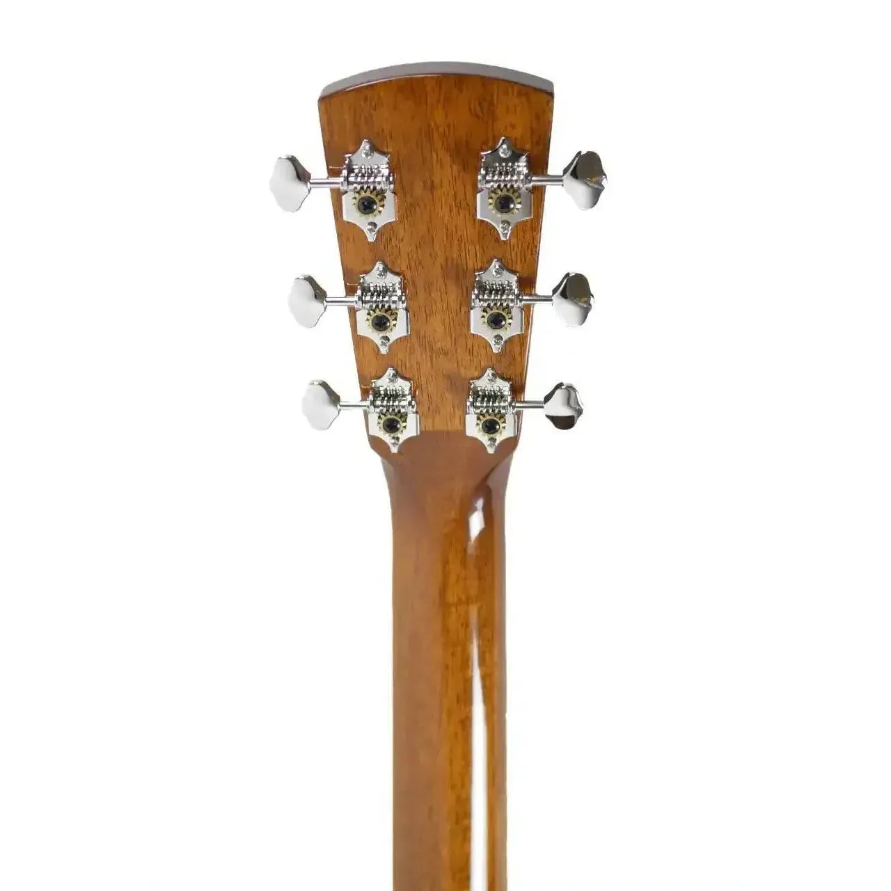 Blueridge BR-140E dreadnought acoustic guitar headstock with chrome tuners and mahogany finish.
