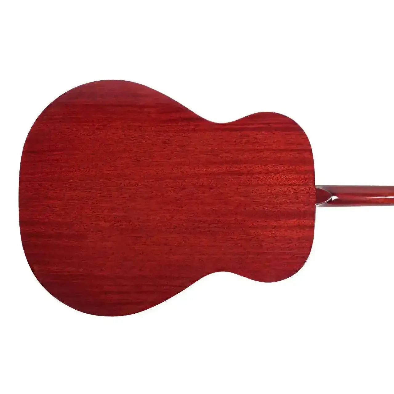 Back of a Blueridge BR-140MT Historic Craftsman Tenor Acoustic Guitar, showing its solid mahogany wood grain.