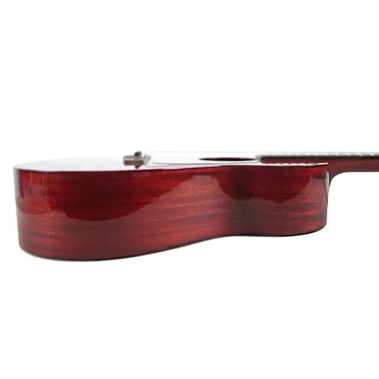 Blueridge BR-140MT tenor acoustic guitar, showing its glossy dark red mahogany side and body.
