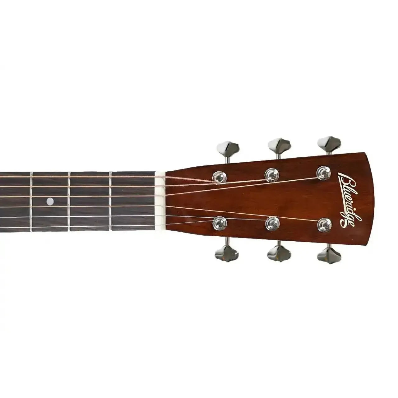 Blueridge BR-143AS acoustic guitar headstock with "Blueridge" logo, nickel-plated tuners, and rosewood fretboard.