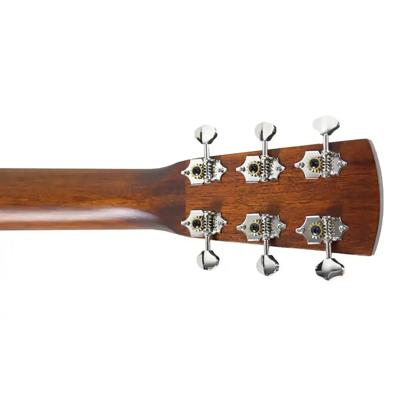 Blueridge BR-143AS 000 acoustic guitar headstock with six nickel-plated tuners and mahogany neck.