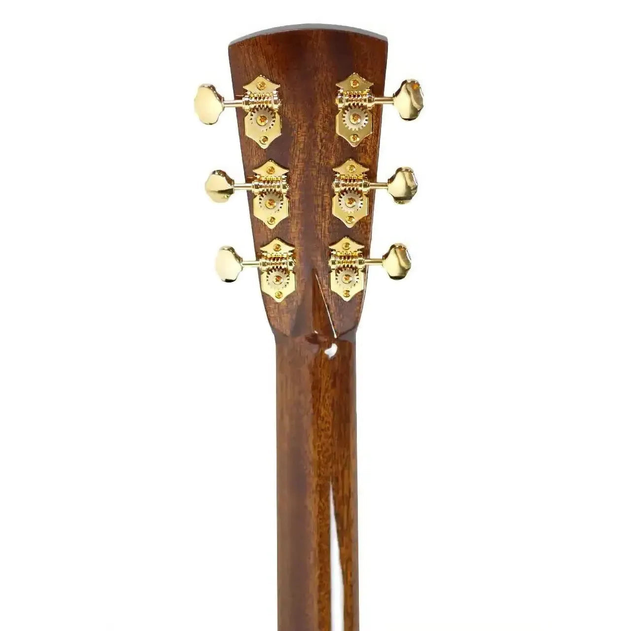 Blueridge BR-183JM acoustic guitar headstock with mahogany neck and gold-plated open gear tuners.