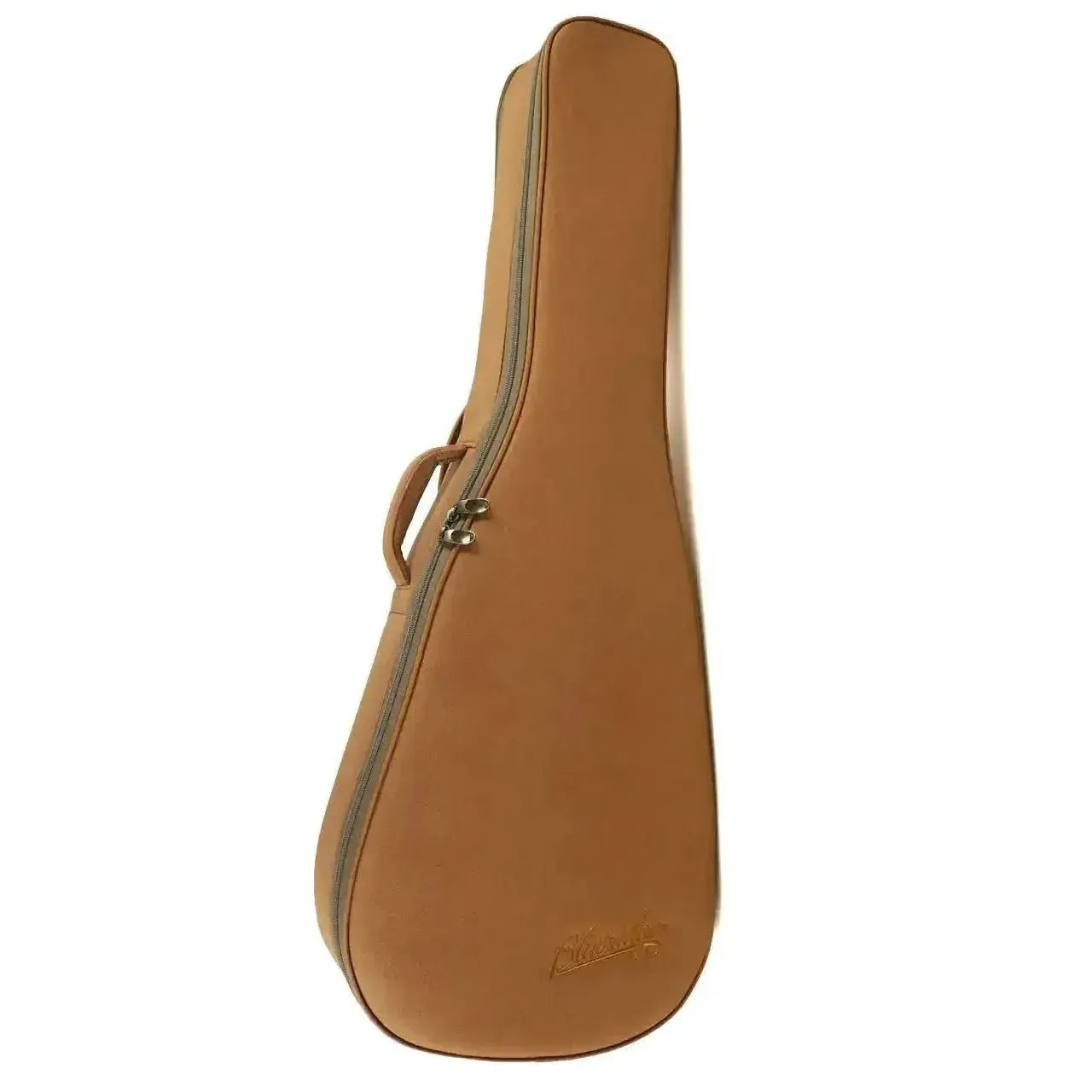 Blueridge BR-60 acoustic dreadnought guitar case, tan with gray zipper and handle.