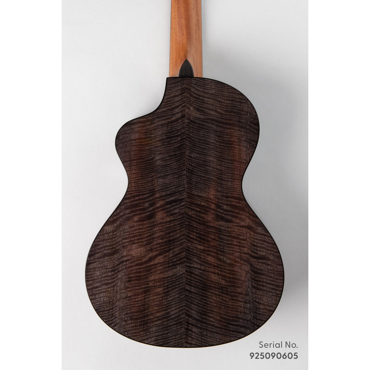 Kala METD-BMR-B Metropolitan Deluxe baritone ukulele, serial 925090605, back view showing the bookmatched solid mango back grain