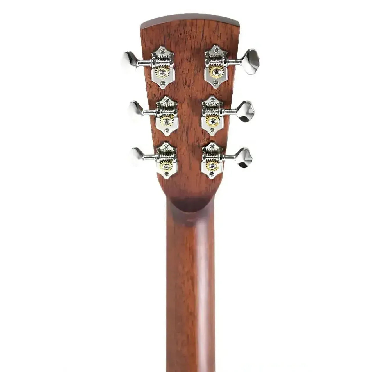 Bristol by Blueridge BL-140SB dreadnought acoustic guitar's mahogany headstock with six chrome tuners.