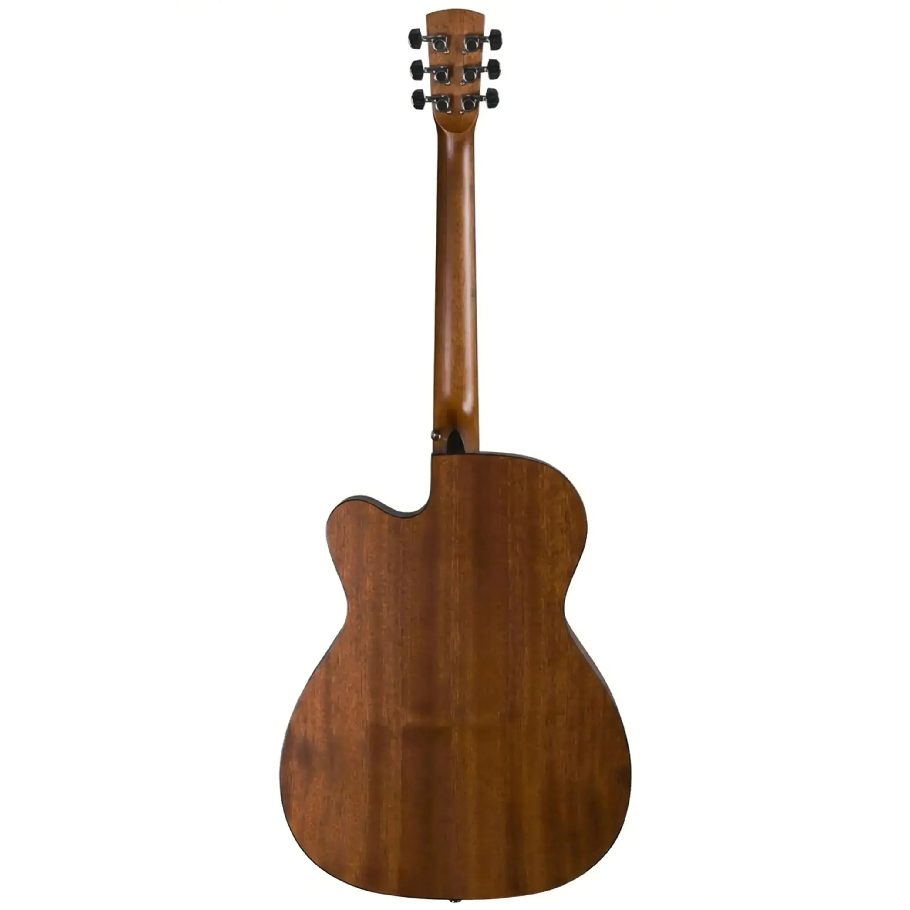 Bristol BM-15CE 000 acoustic-electric guitar, all-mahogany construction, with cutaway, back view.