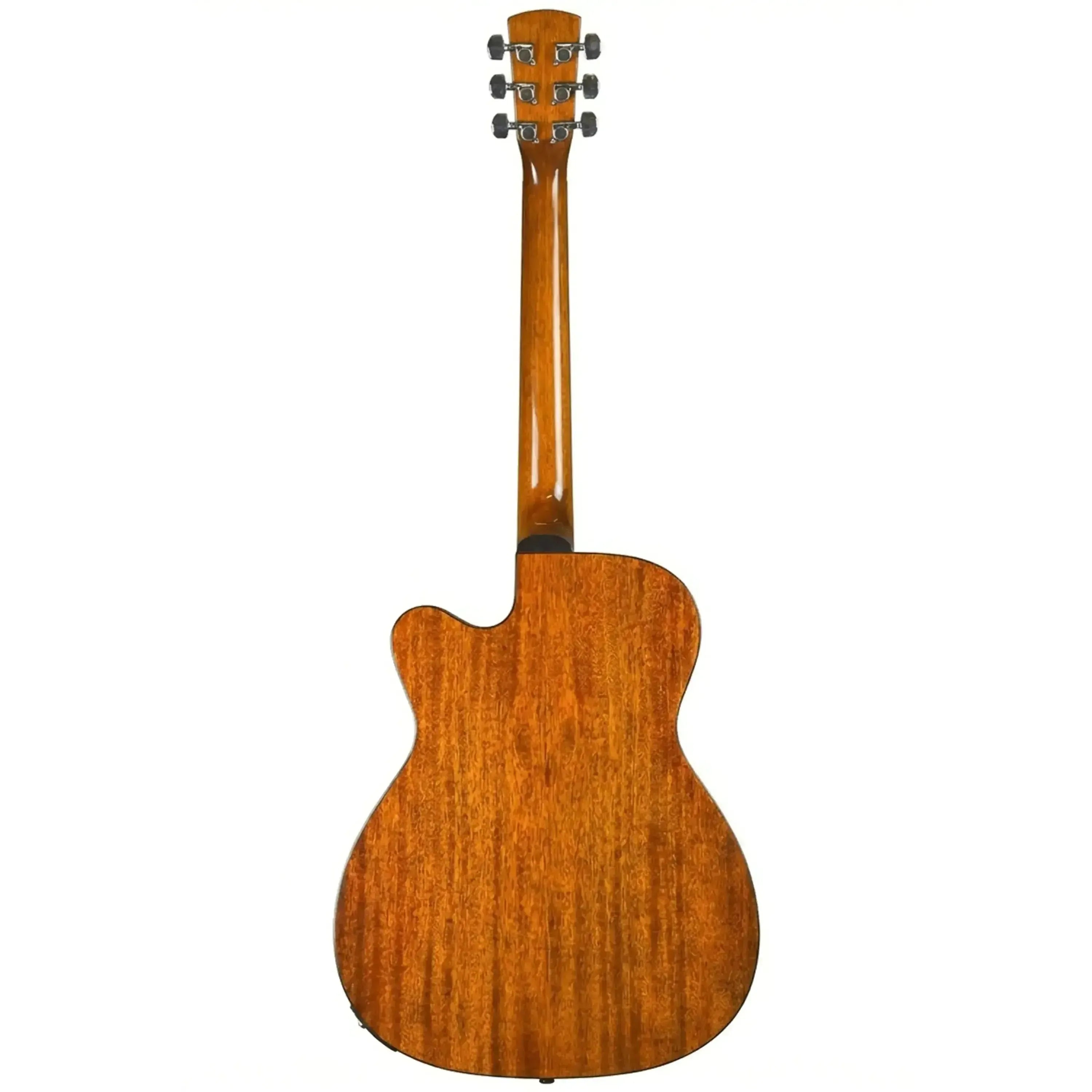 Bristol BM-16CE 000 Acoustic-Electric Guitar, back view, with a warm mahogany finish and cutaway.