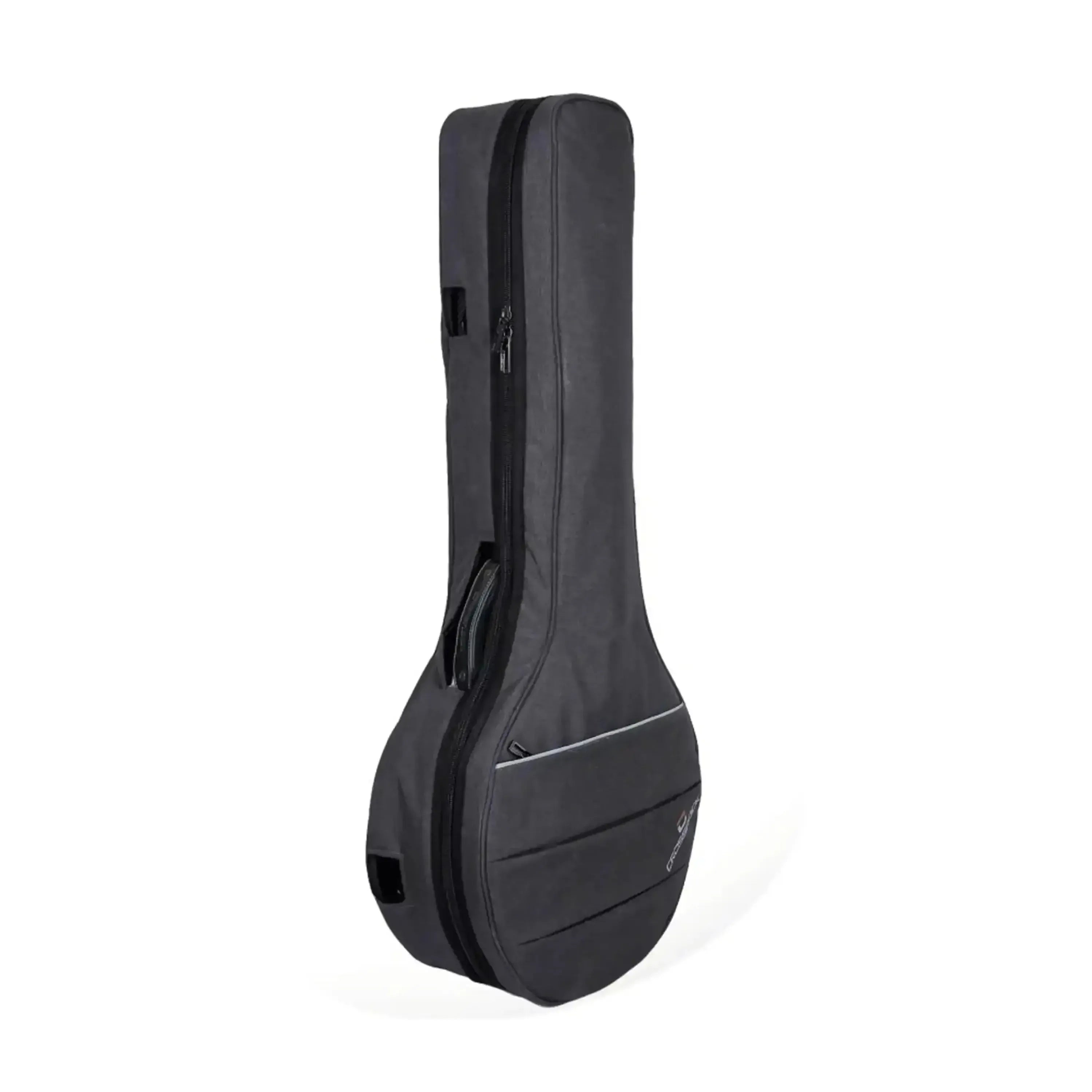 Crossrock black banjo case cover with YKK zipper, front pouch, and handle/strap windows.