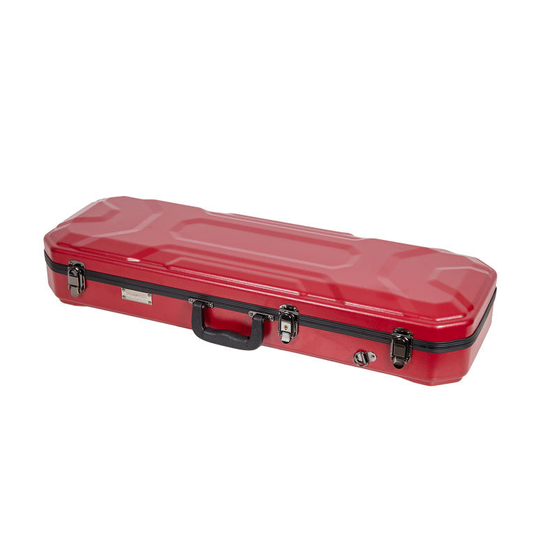 Red Crossrock CRA860VFRD rectangular violin case closed, seen from the front with latches, handle, and keyed lock.