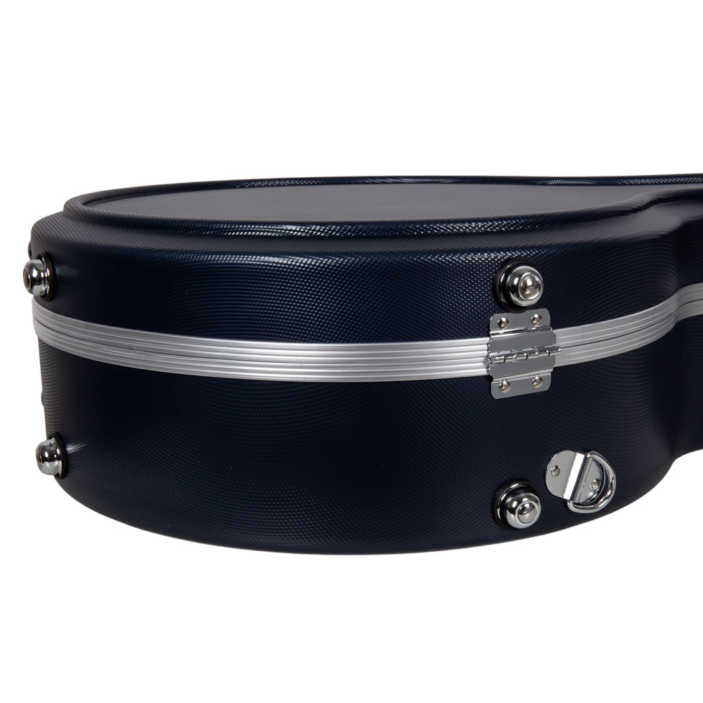 Close-up of the round body end of the dark blue Crossrock CRA861BJBL showing the silver trim, hinge, and strap mounts.