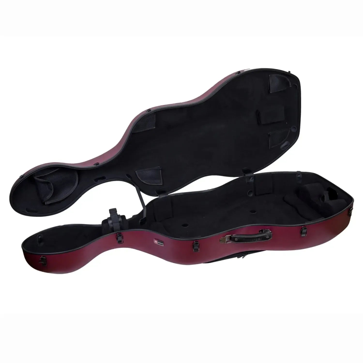 Crossrock CRF1020CEFHT red polycarbonate 4/4 cello case, open with black interior.