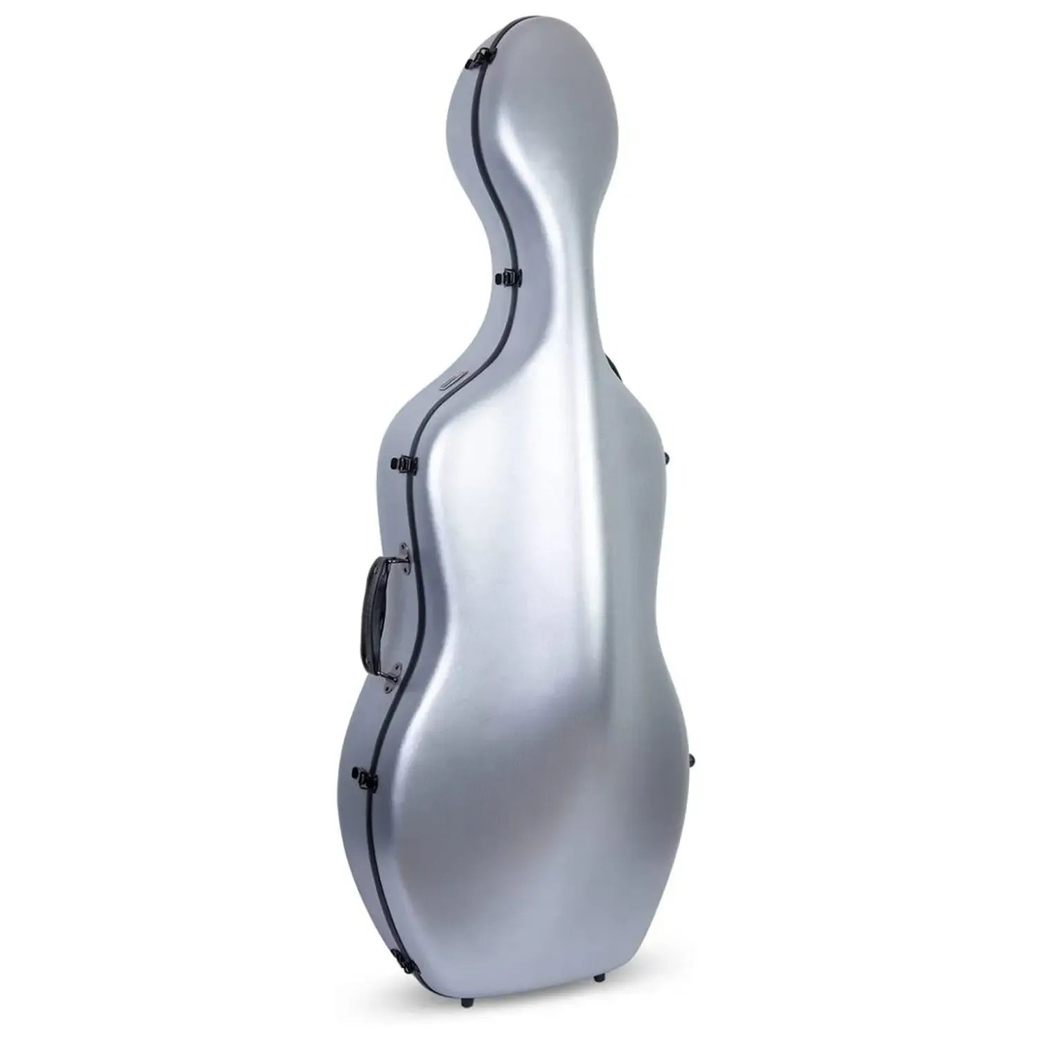 Crossrock CRF1020CEFHT 4/4 cello case in silver polycarbonate, featuring a sleek hardshell design.