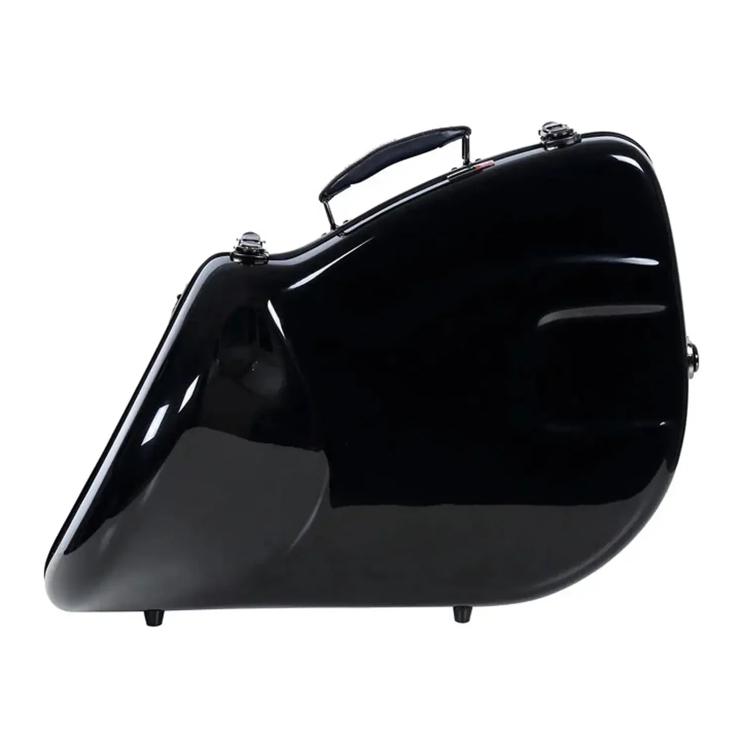 Crossrock CRF1020FHU black glossy fiberglass French horn case with handle and latches.