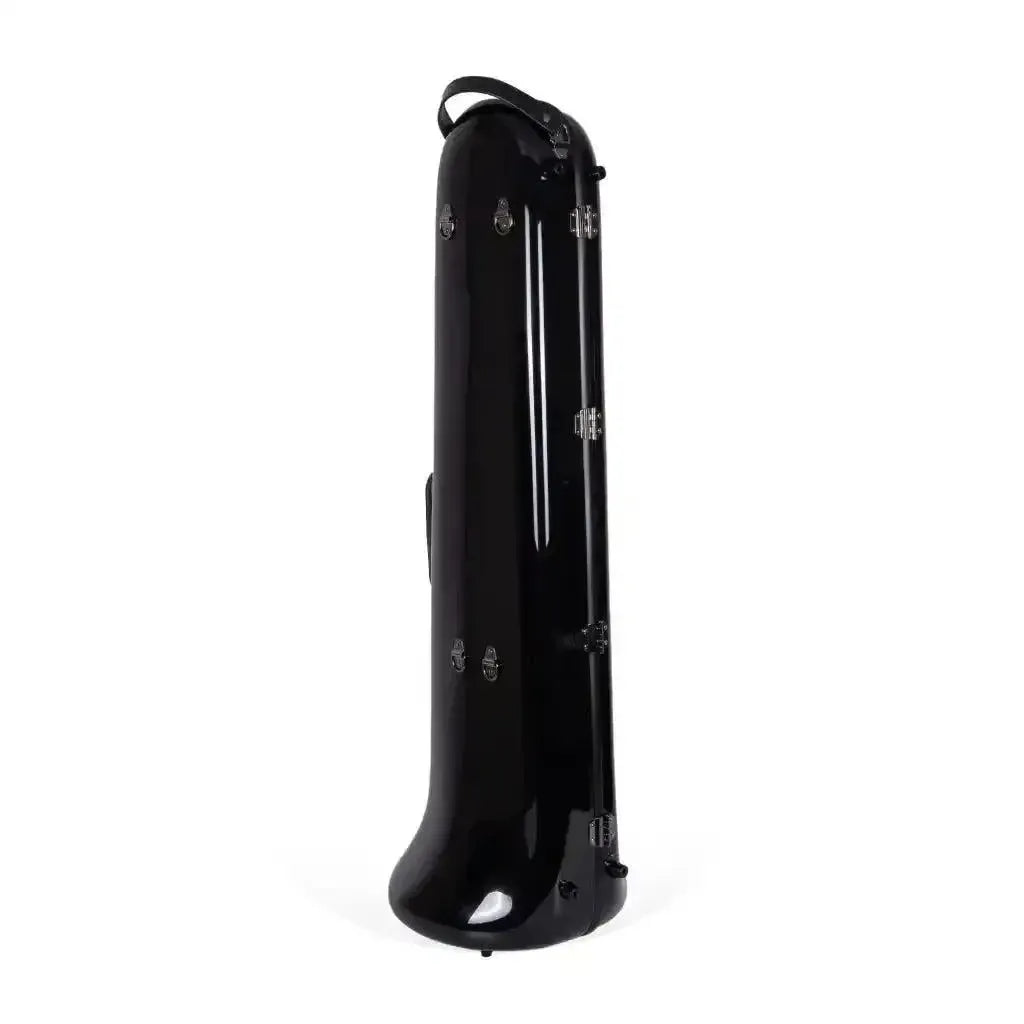 Crossrock black fiberglass tenor trombone case with chrome latches and top handle.