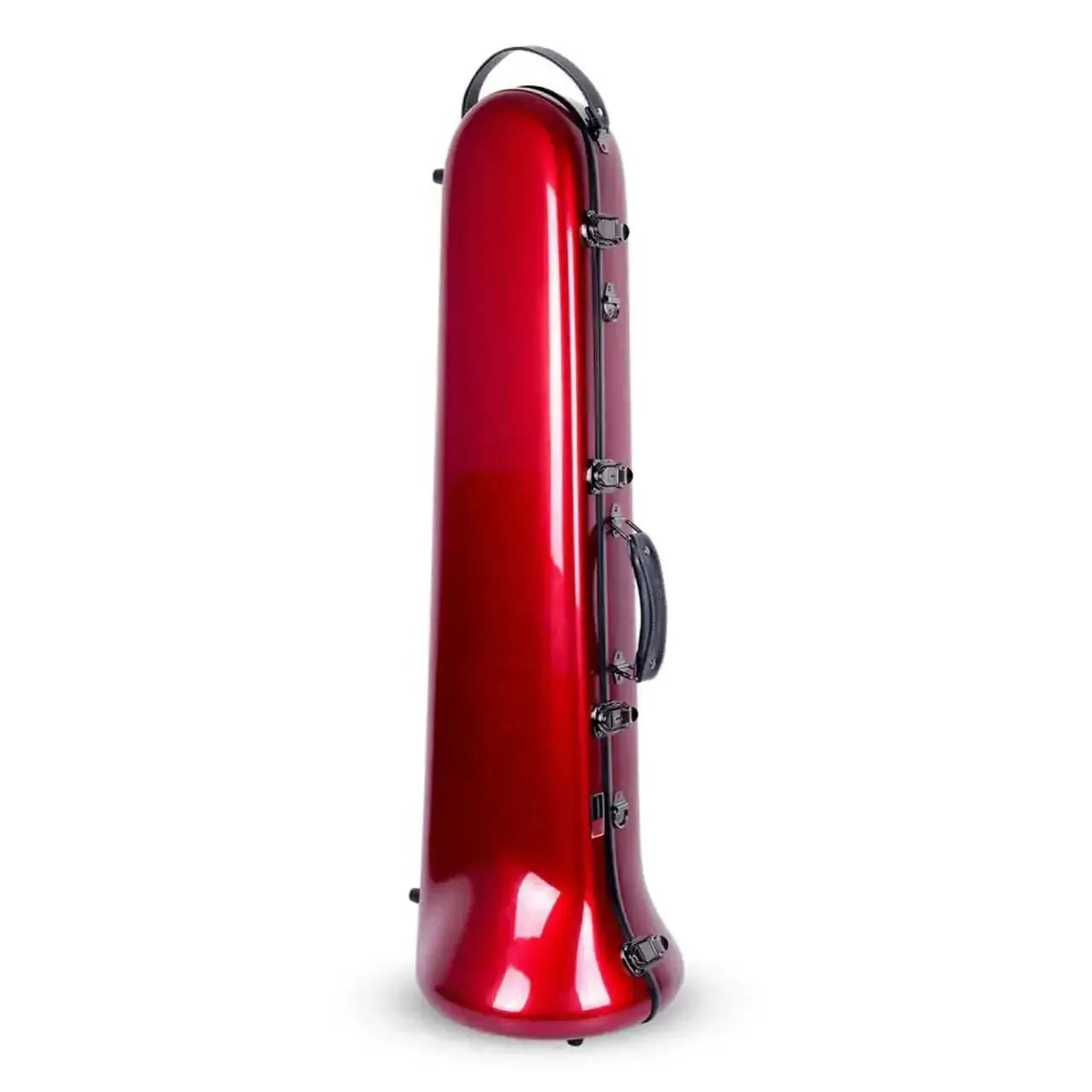 Crossrock red fiberglass tenor trombone case with black handles and latches.