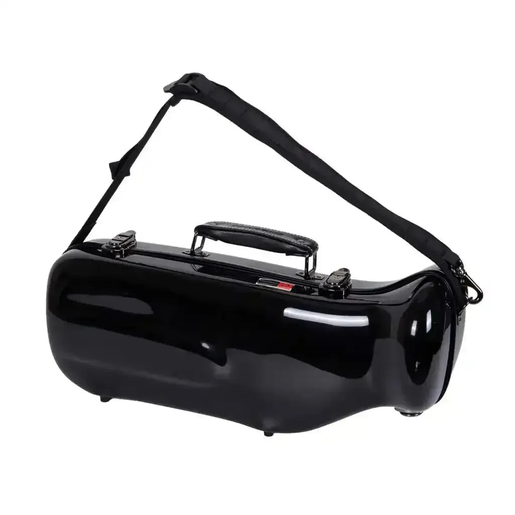 Crossrock CRF1020TR-BK black fiberglass trumpet case with shoulder strap and TSA lock.