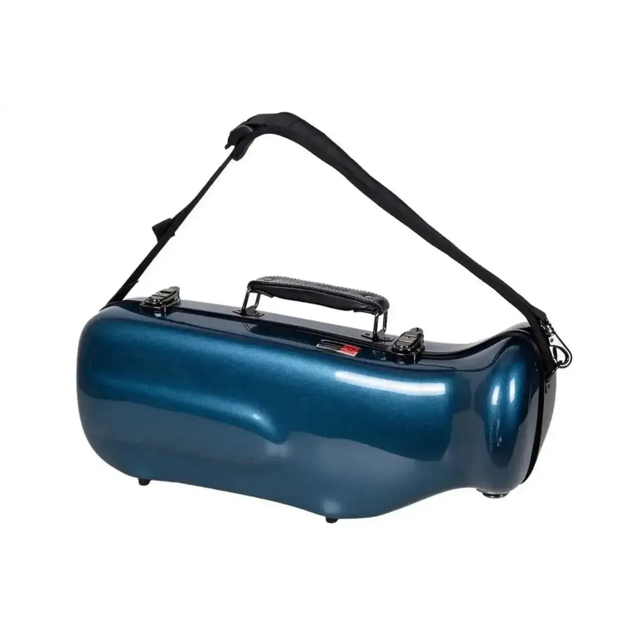 Crossrock CRF1020TR-BL blue fiberglass trumpet case with TSA lock and shoulder strap.