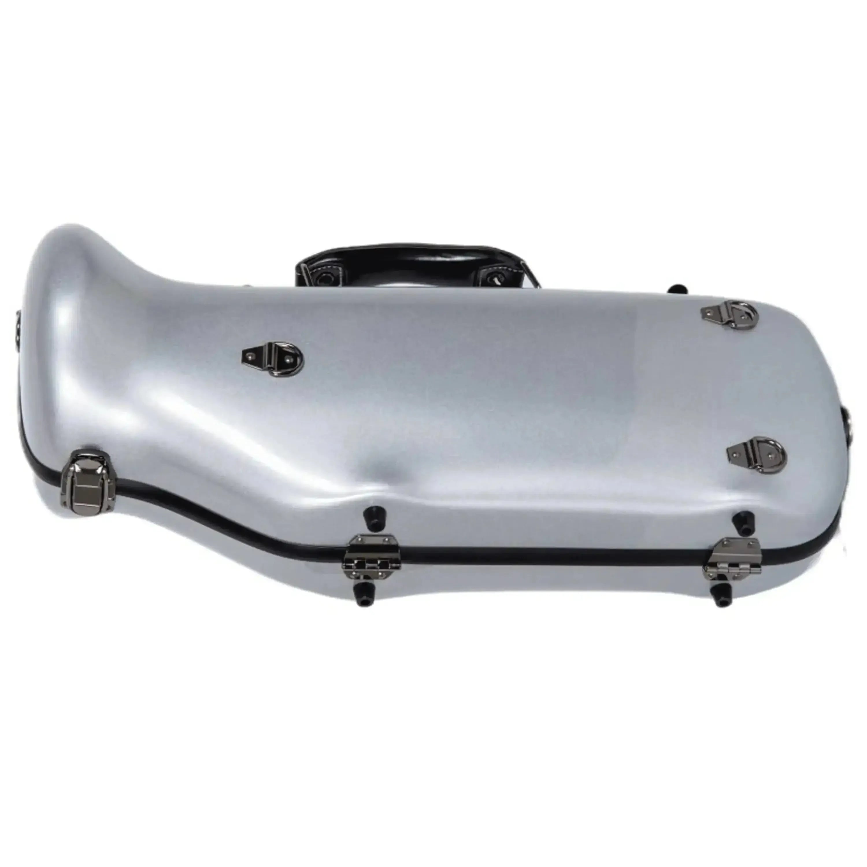 Crossrock silver fiberglass trumpet case with black handle and latches.
