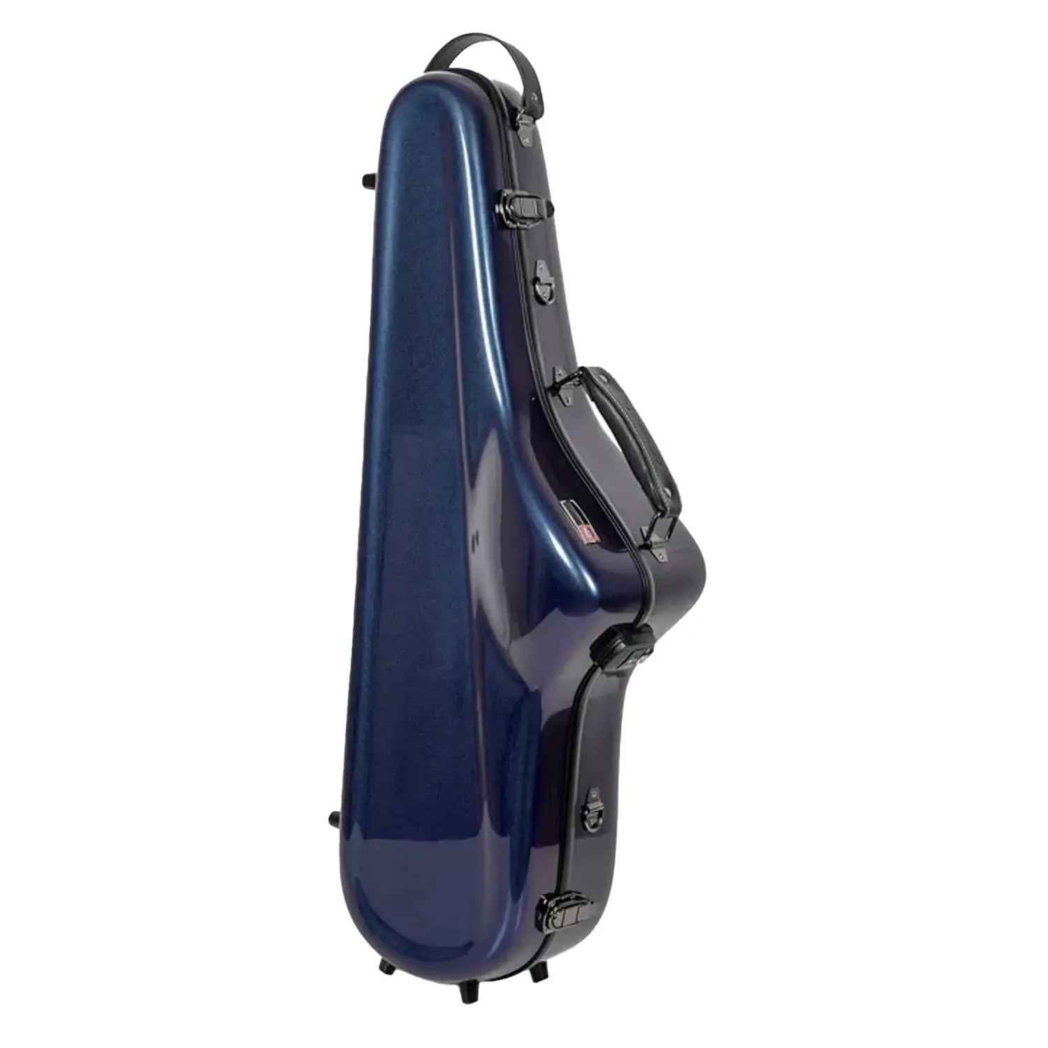 Crossrock CRF1020TS fiberglass tenor saxophone case in glossy Illusion-Blue with black handles and latches.