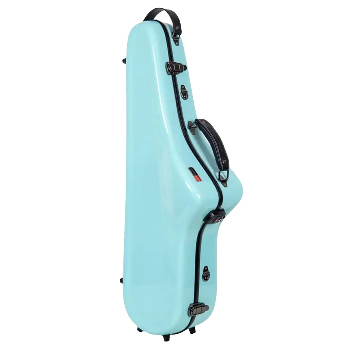 Crossrock CRF1020TS light-blue fiberglass tenor saxophone case with black latches and handles.
