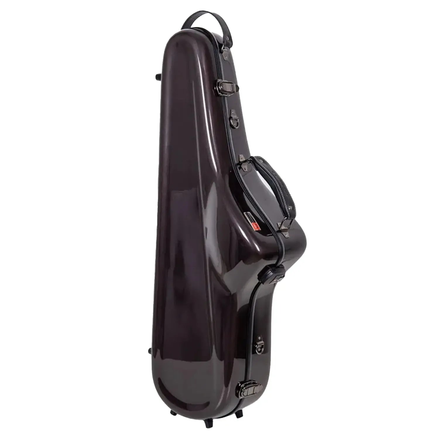 Crossrock CRF1020TS fiberglass tenor saxophone case in glossy space-gray with black latches and handles.