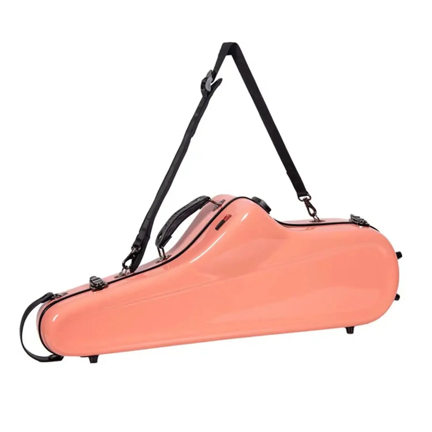 Crossrock CRF1020TS Fiberglass Tenor Saxophone Case in glossy Spanish-Pink with black straps.