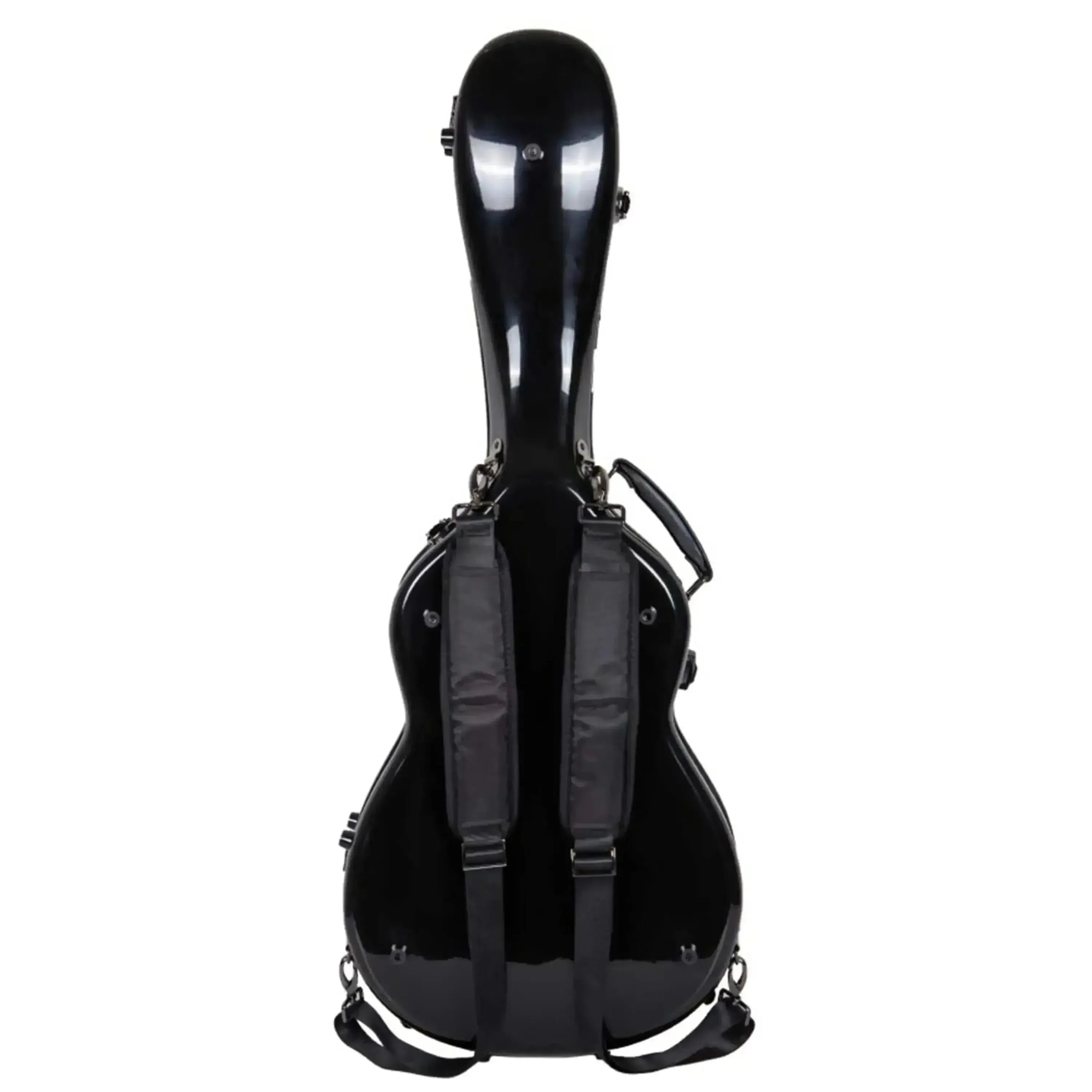 Crossrock black fiberglass acoustic guitar case with backpack straps.