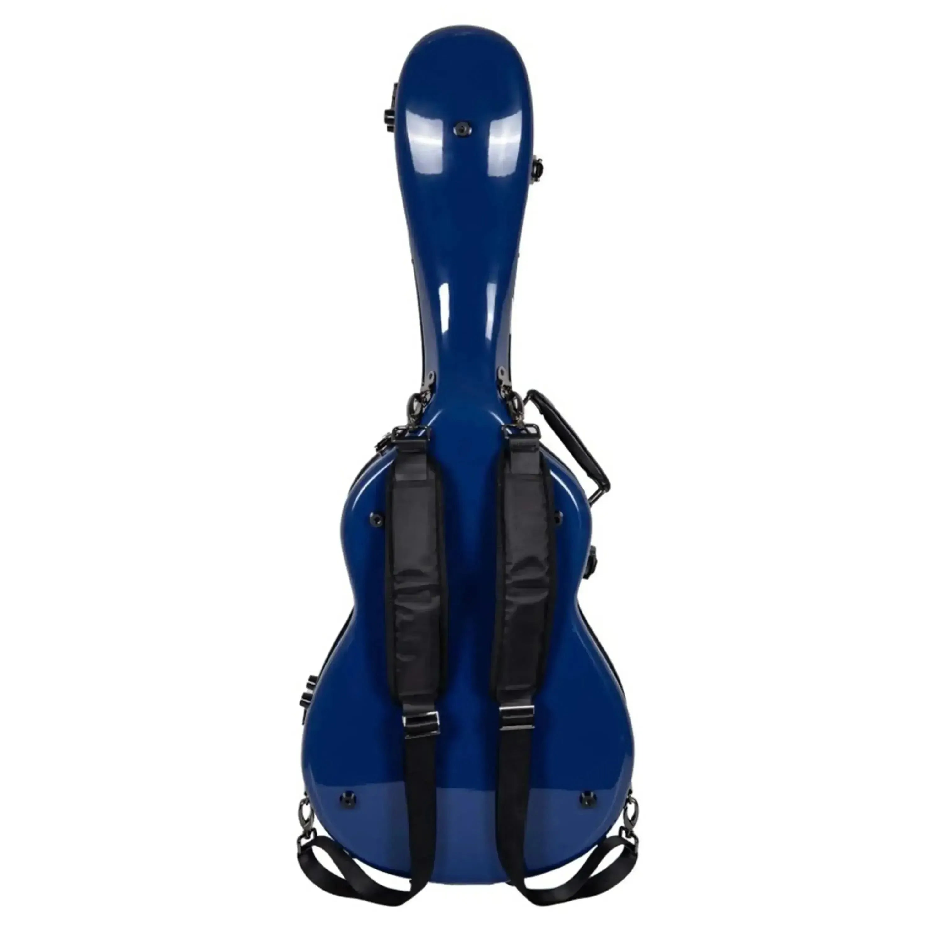 Crossrock navy blue fiberglass acoustic guitar case with backpack straps.