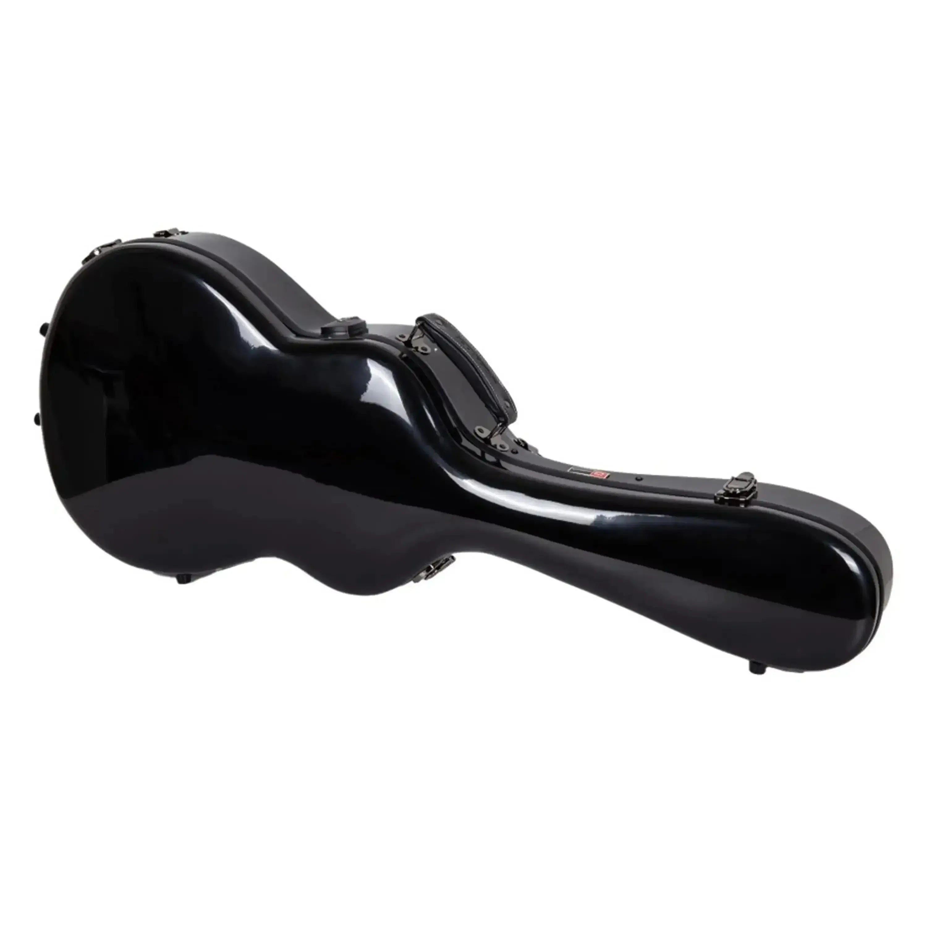 Crossrock black fiberglass acoustic guitar case for 00 style, with handle and latches.