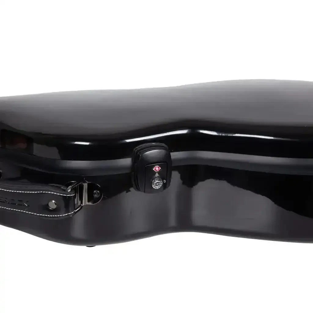 Crossrock black fiberglass acoustic guitar case for 00 style, with TSA lock and handle.
