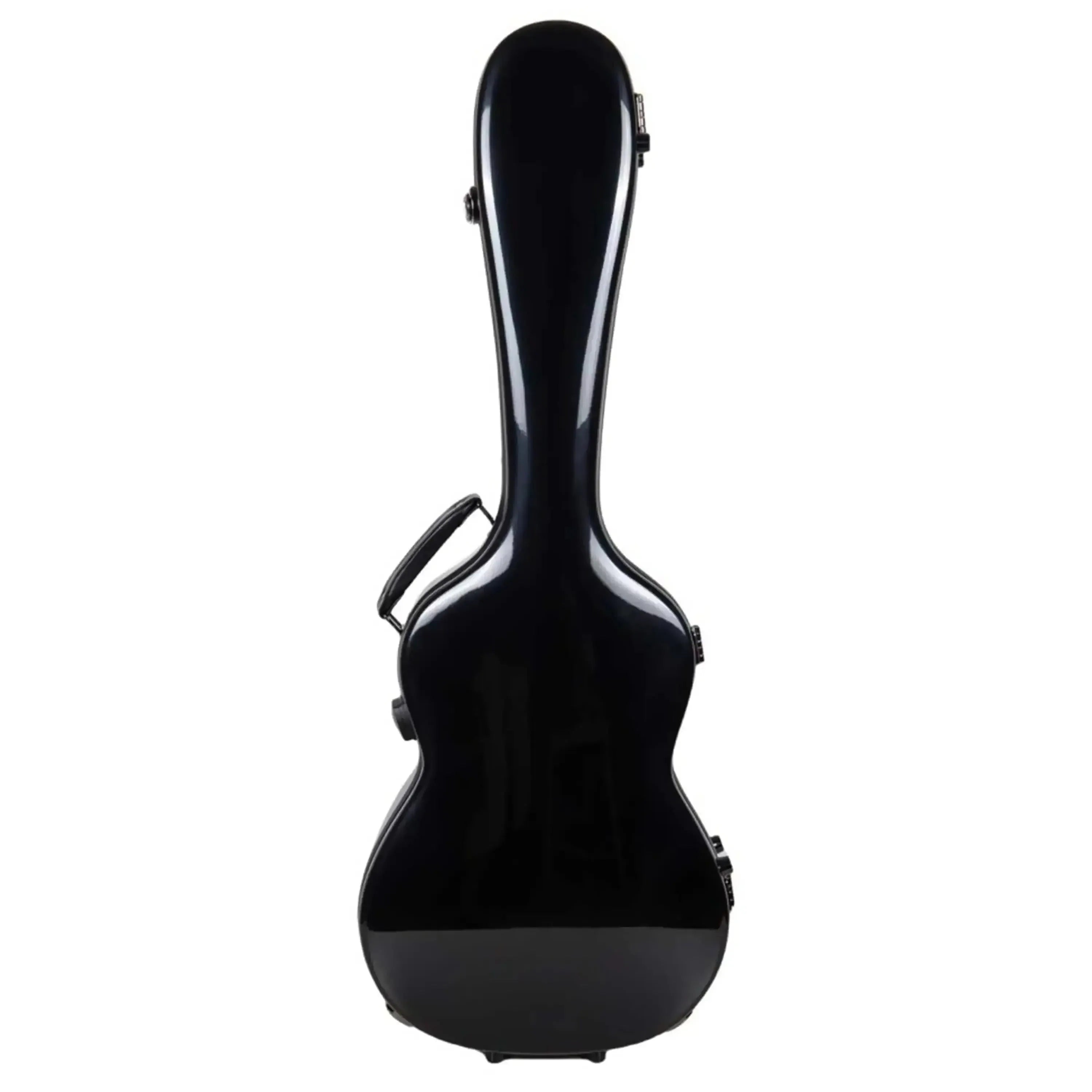 Crossrock Torres 3/4 classical guitar case in glossy black fiberglass with a handle and latches.