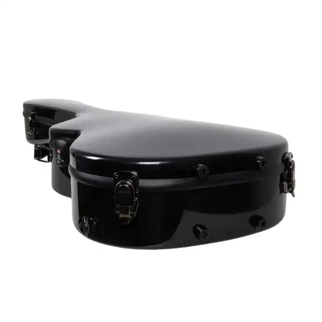 Crossrock Torres 3/4 classical guitar case in glossy black fiberglass with metal latches.