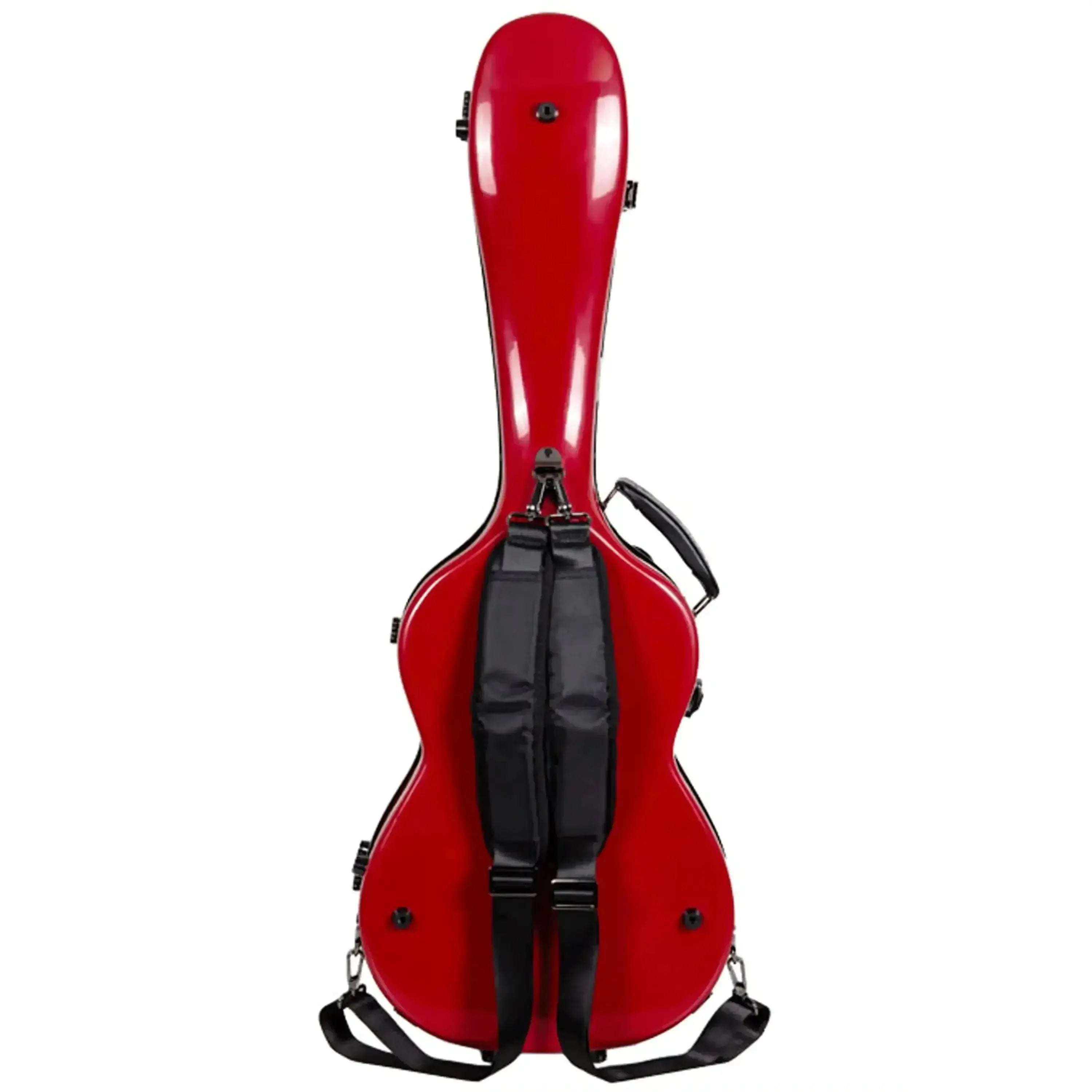 Crossrock Torres 3/4 classical fiberglass guitar case in glossy red with black backpack straps.