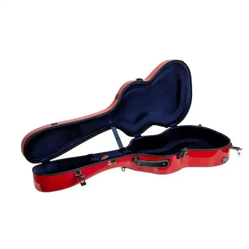 Crossrock Torres 3/4 classical guitar fiberglass case in glossy red with blue interior.