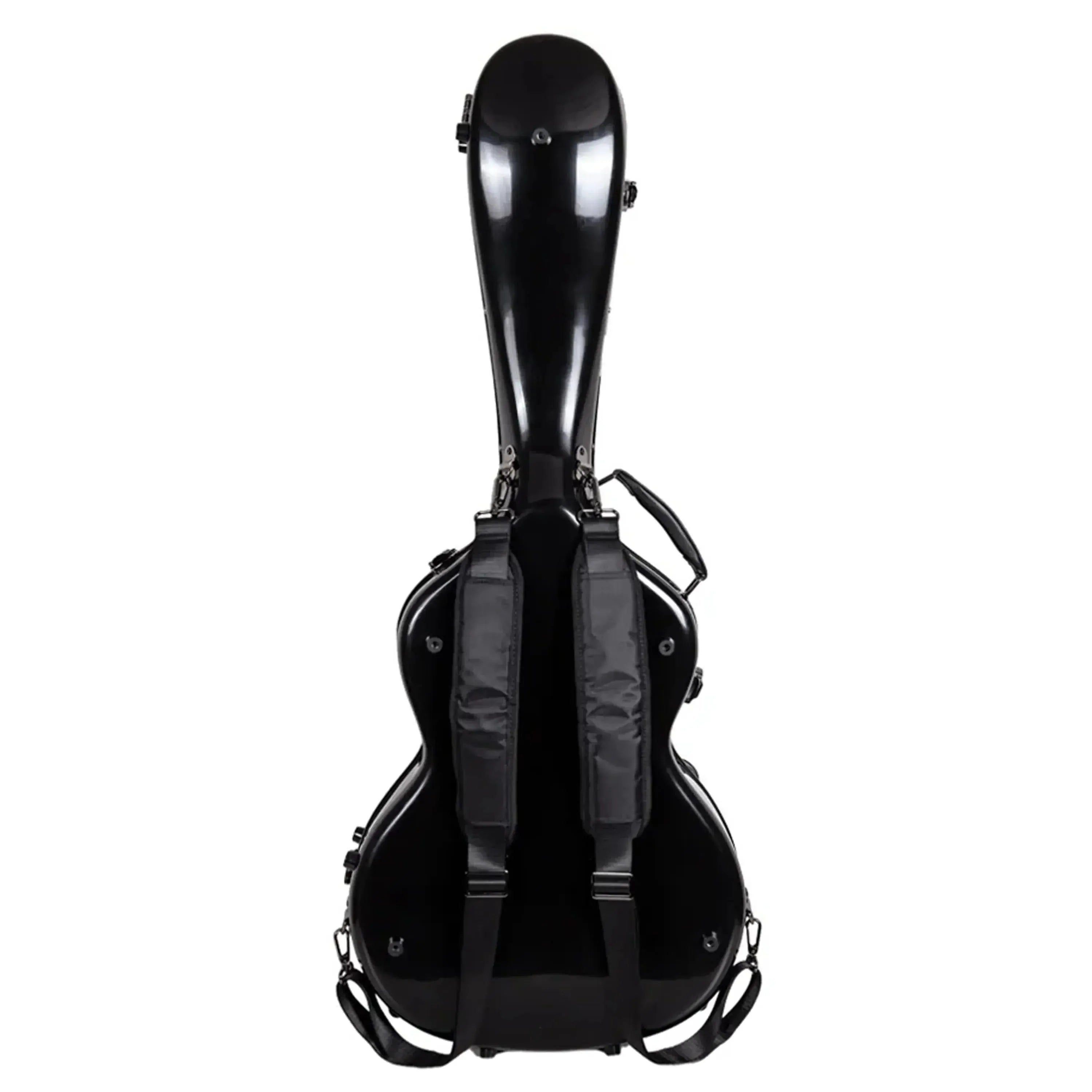 Crossrock CRF2020DB black fiberglass Dobro guitar case with backpack straps.