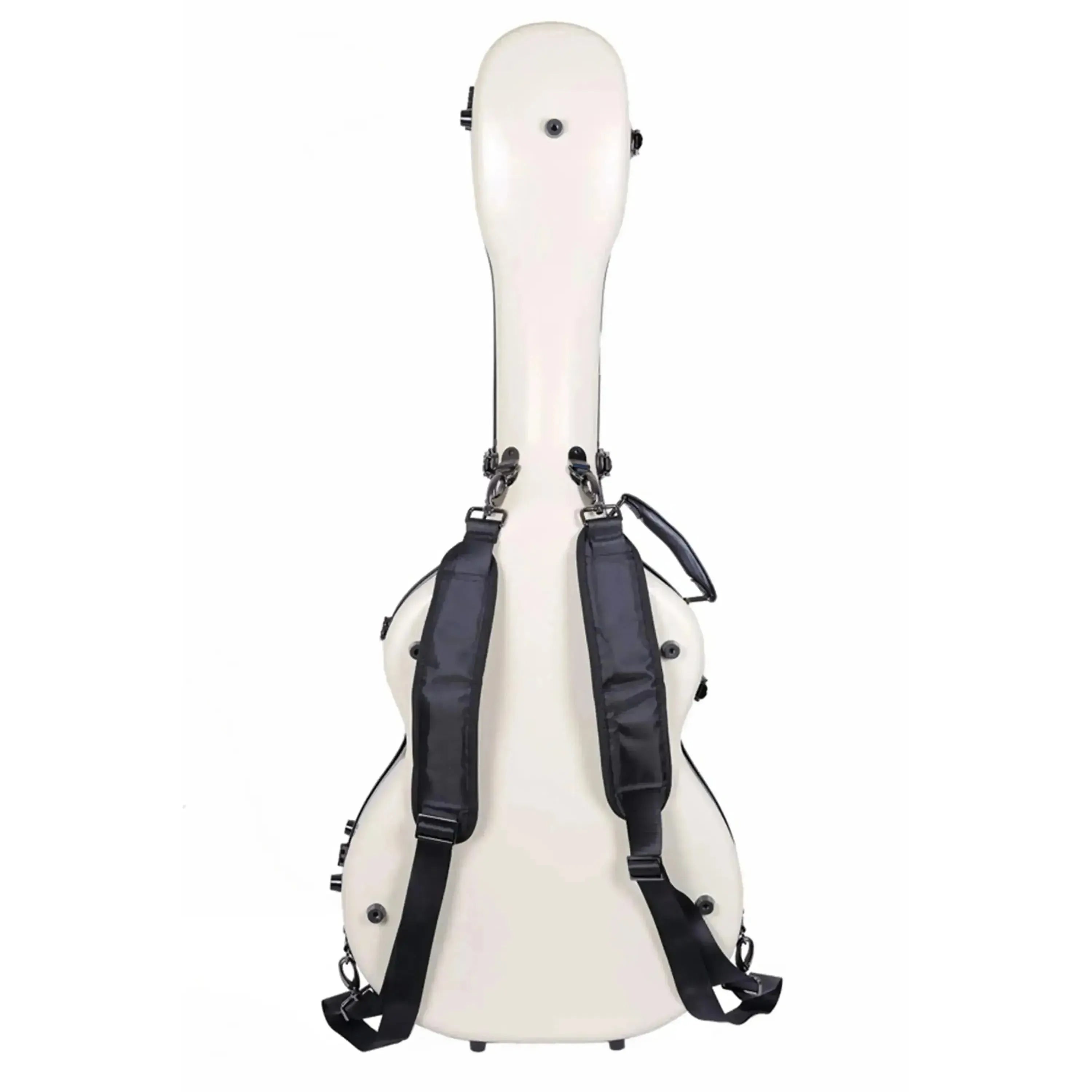 Crossrock CRF2020GAIV ivory fiberglass acoustic guitar case with black padded backpack straps.