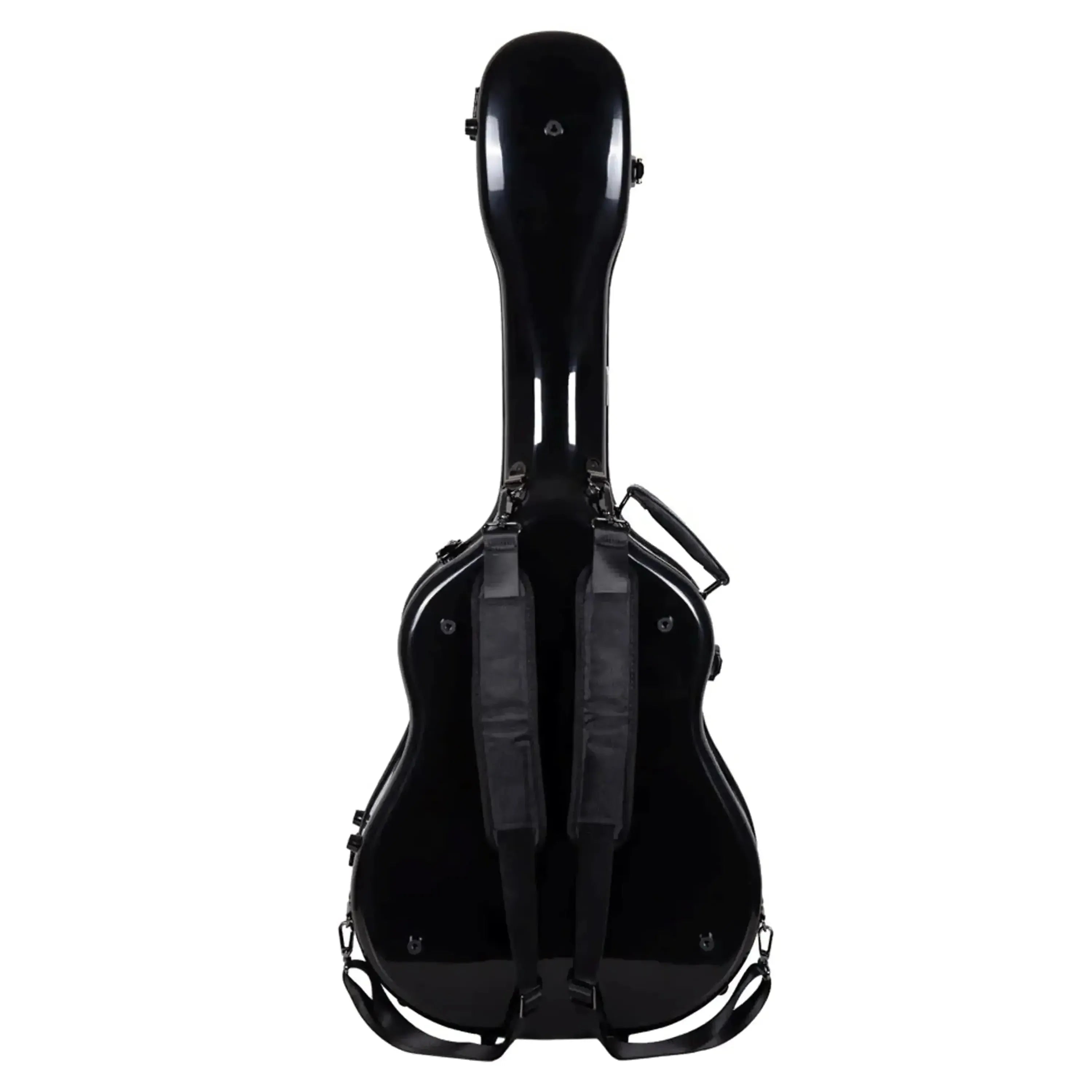 Crossrock CRF2020J45 black jumbo dreadnought fiberglass guitar case with backpack straps.