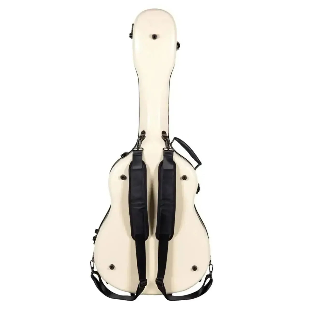 Crossrock CRF2020J45 ivory jumbo dreadnought fiberglass guitar case with black backpack straps.