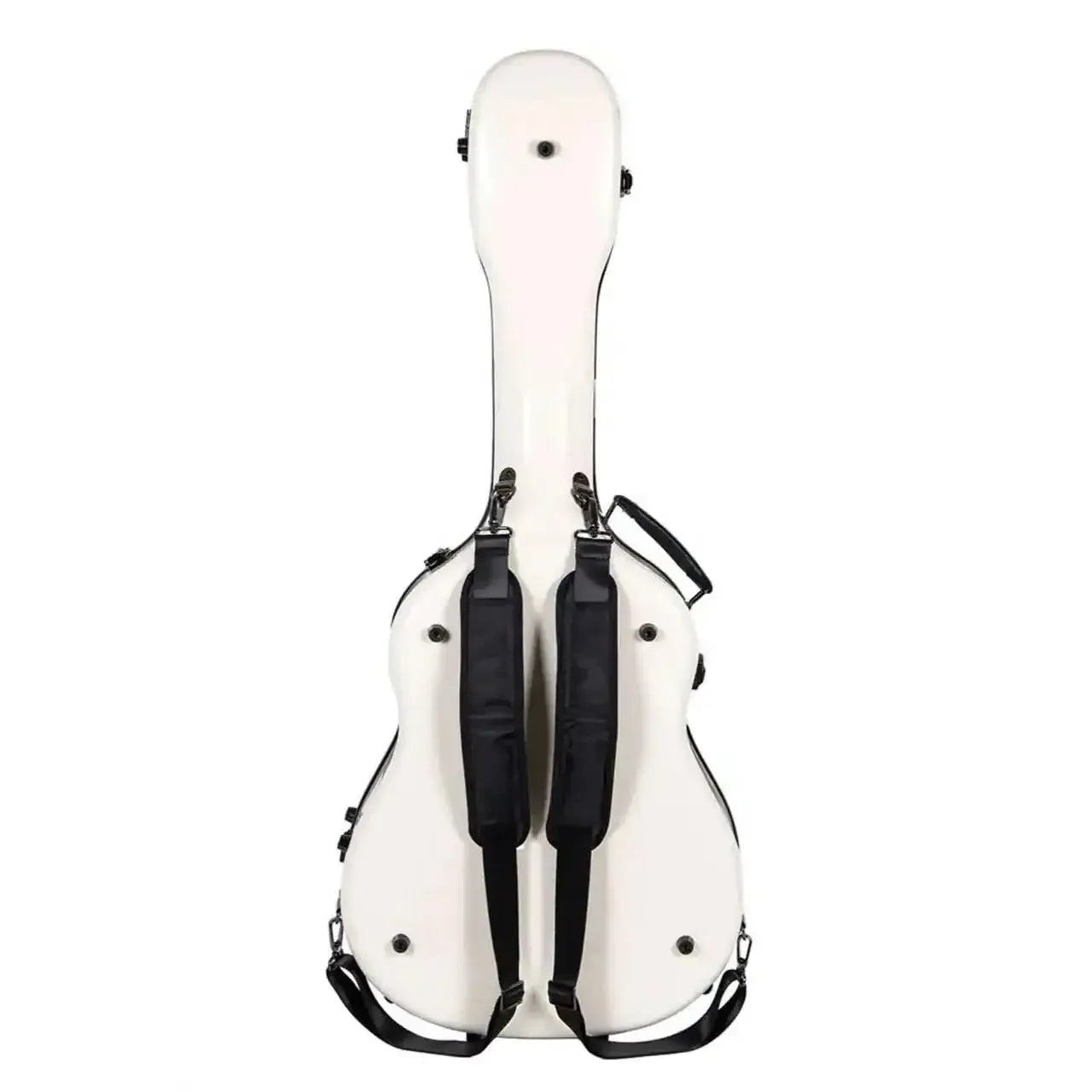 Crossrock CRF2020J45 milk white jumbo dreadnought fiberglass guitar case with black backpack straps.