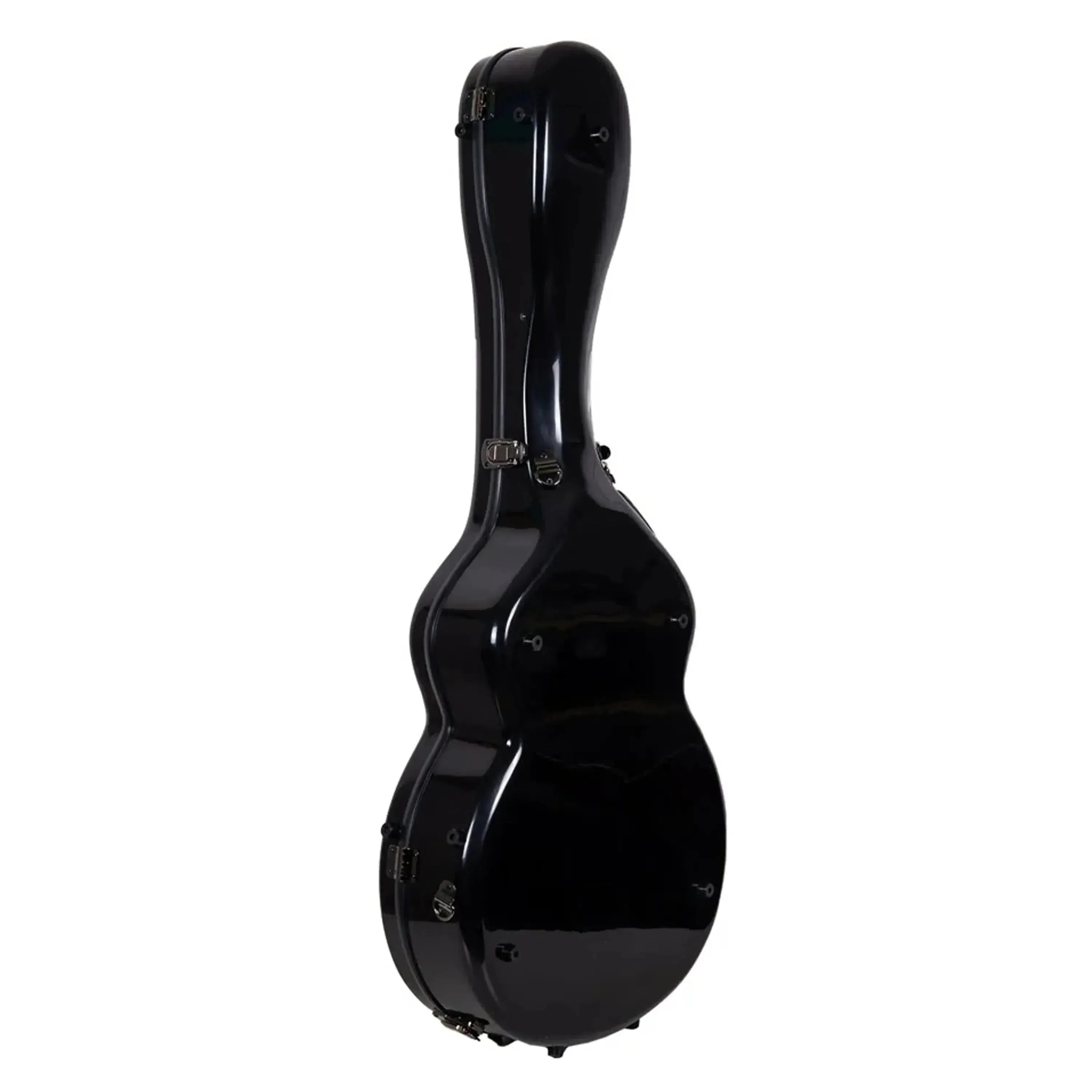 Crossrock CRF2020JA16 black fiberglass ES-125 archtop guitar hardshell case with metal latches.