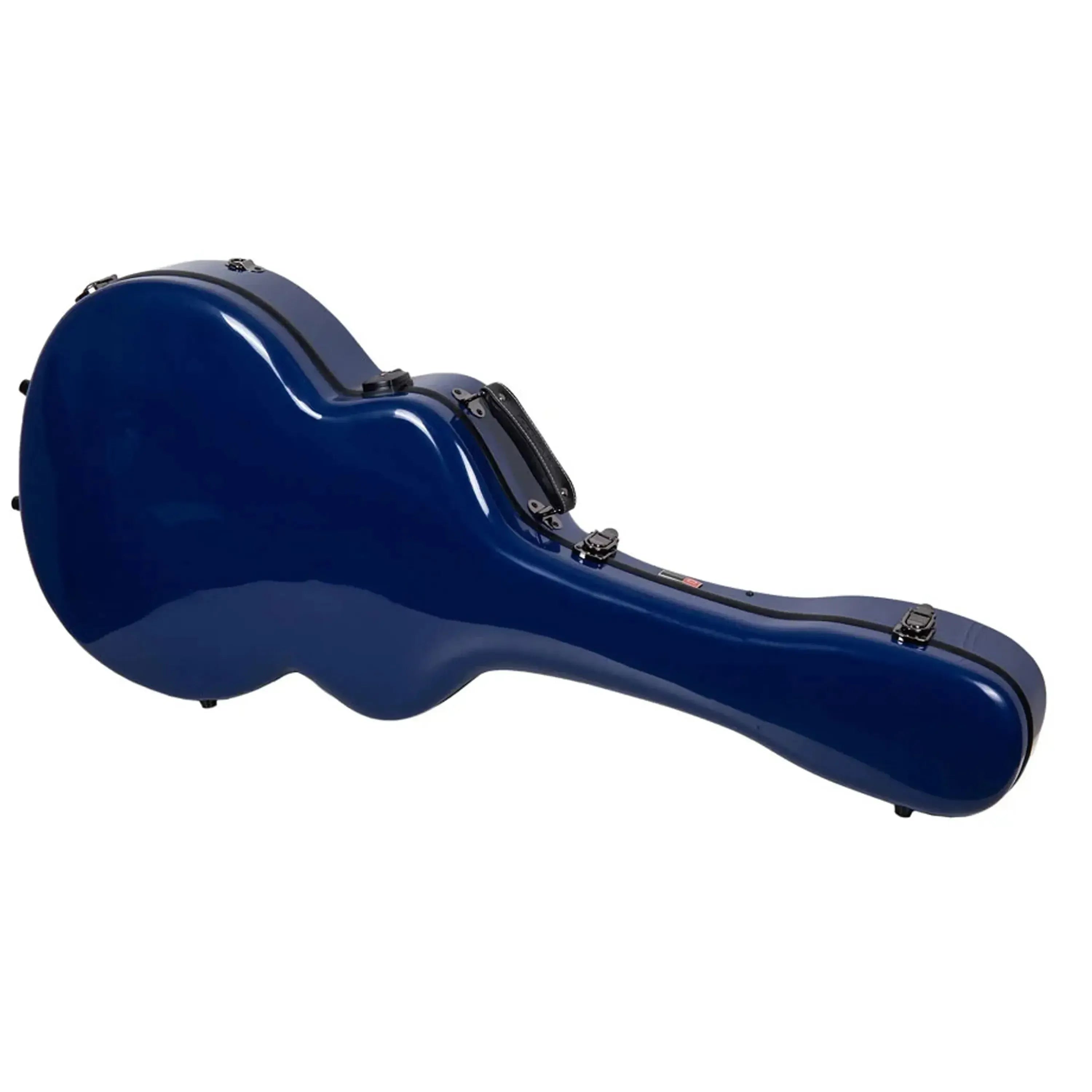 Crossrock CRF2020JA16 blue fiberglass hardshell ES-125 archtop guitar case with black trim and latches.