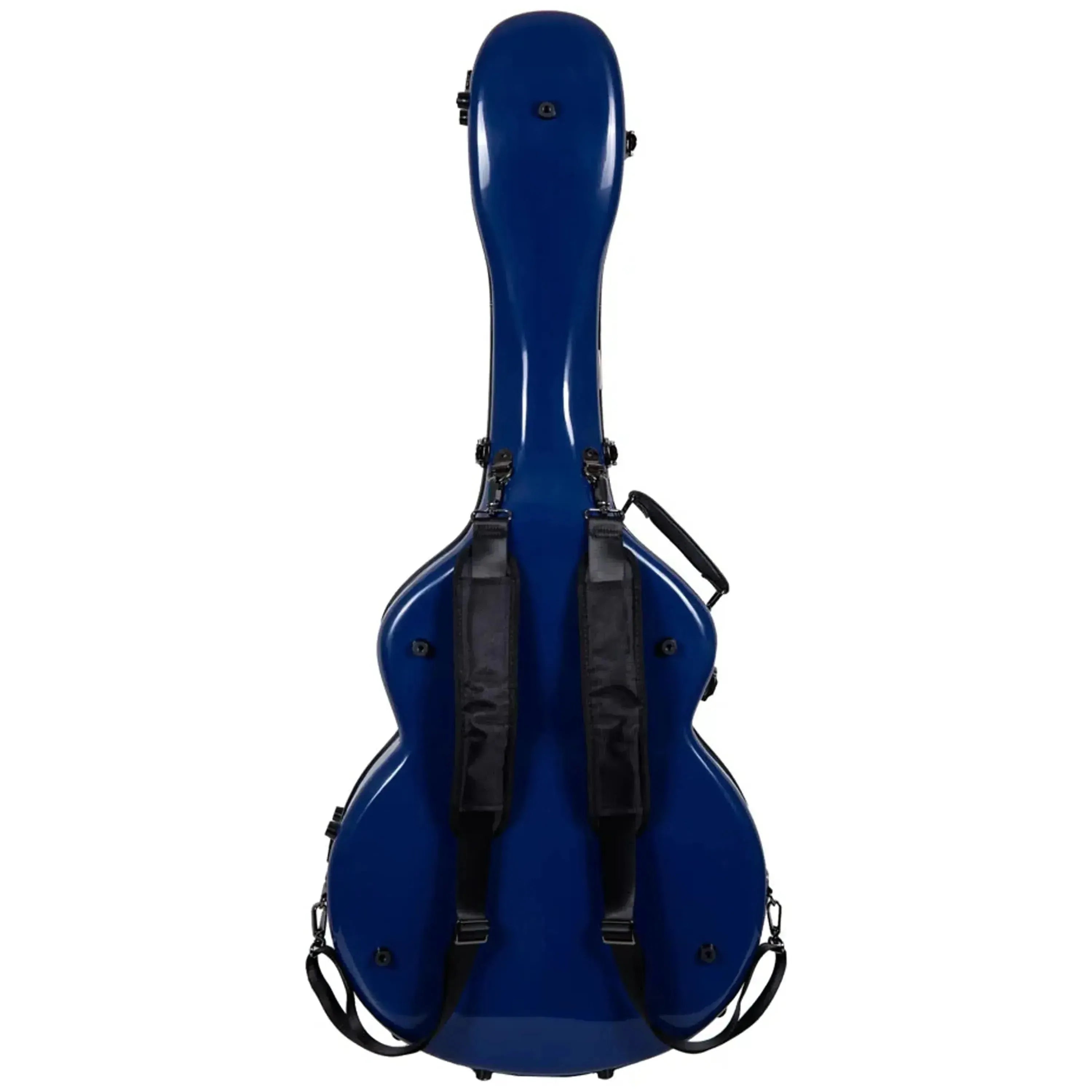 Crossrock CRF2020JA16 blue fiberglass archtop guitar case with backpack straps.