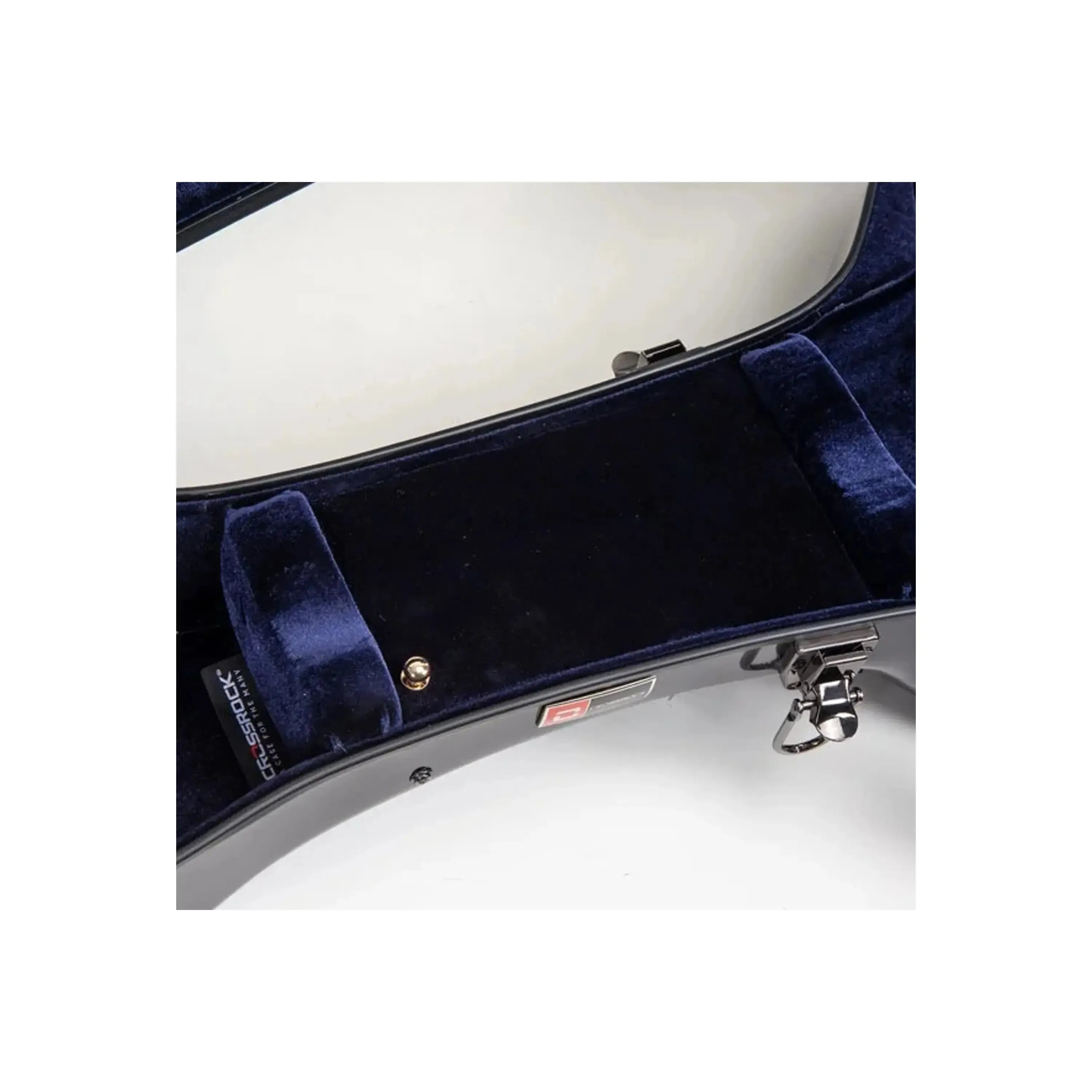 Crossrock CRF2020JA16 Fiberglass ES-125 Archtop Guitar Case, milk-white exterior, navy blue velvet interior.