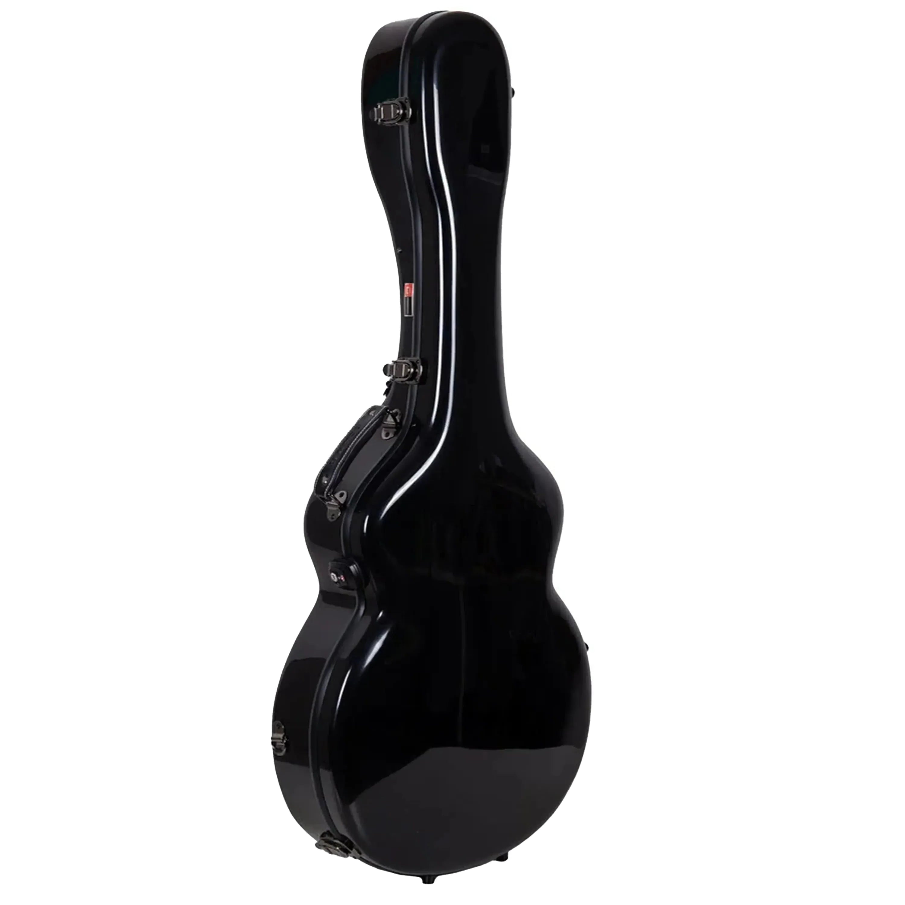 Crossrock CRF2020JA17 black fiberglass L-5 archtop guitar case with latches, side handle, and glossy finish.
