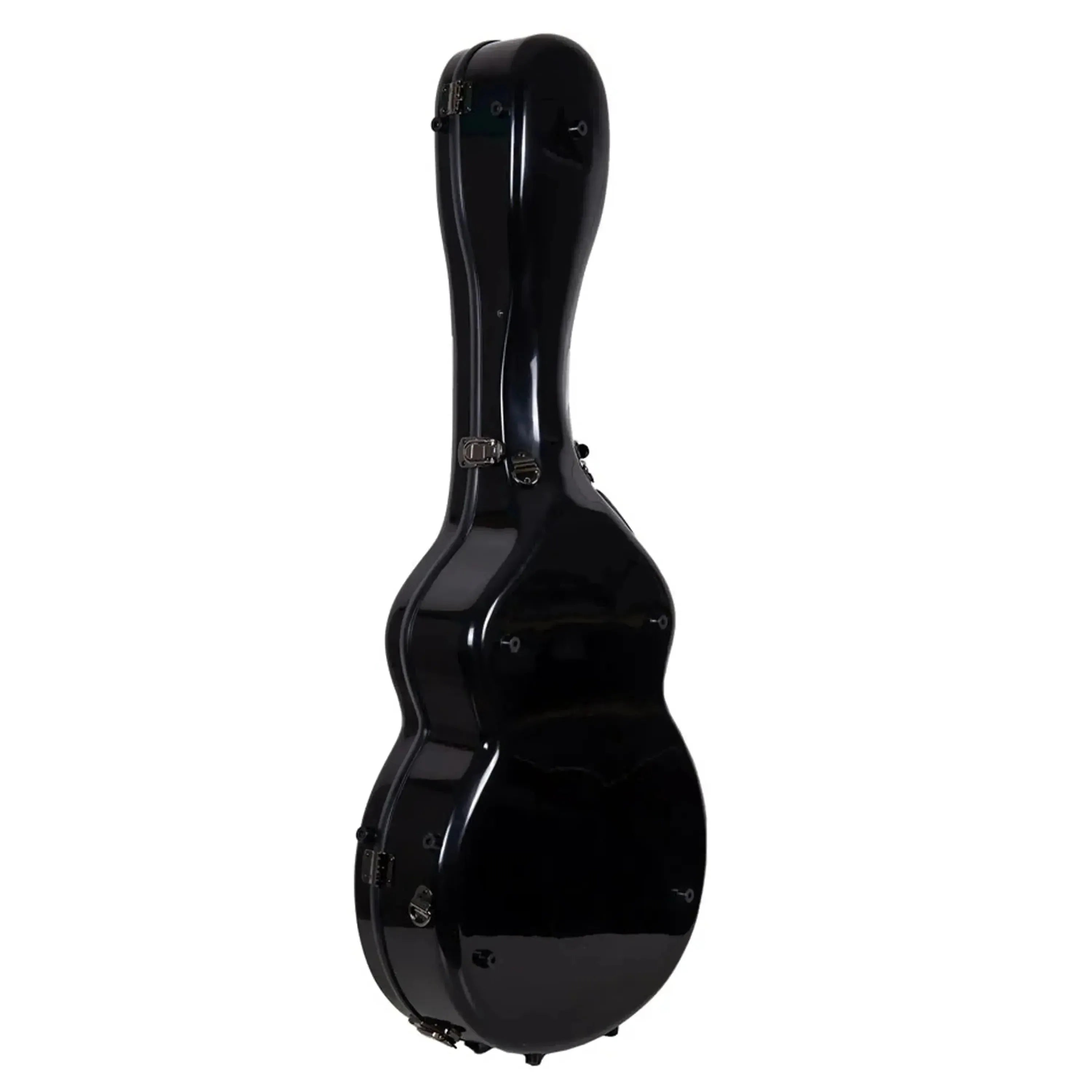 Crossrock CRF2020JA17 black fiberglass L-5 archtop guitar case with chrome latches.