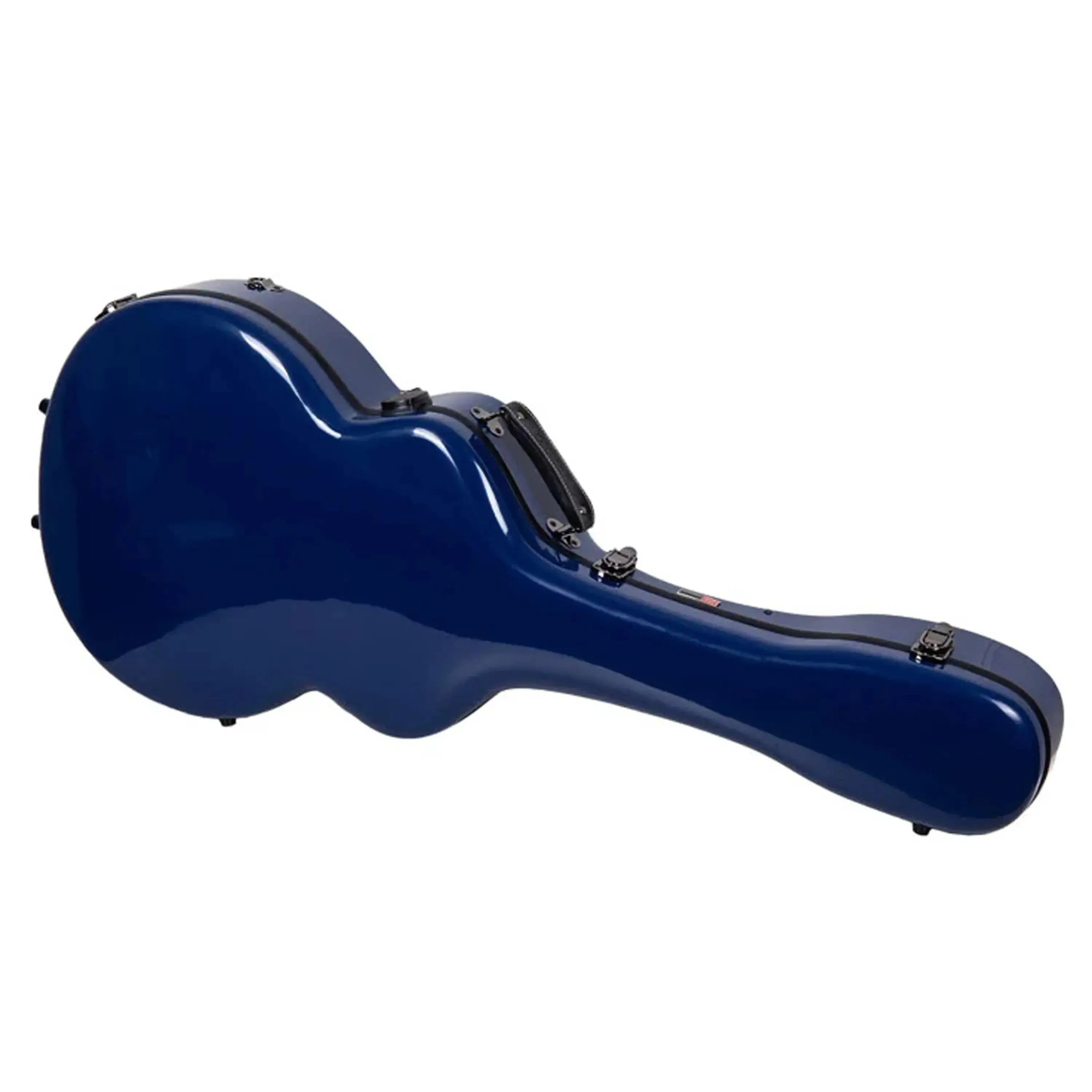 Crossrock CRF2020JA17 blue fiberglass L-5 archtop guitar case with black trim and latches.