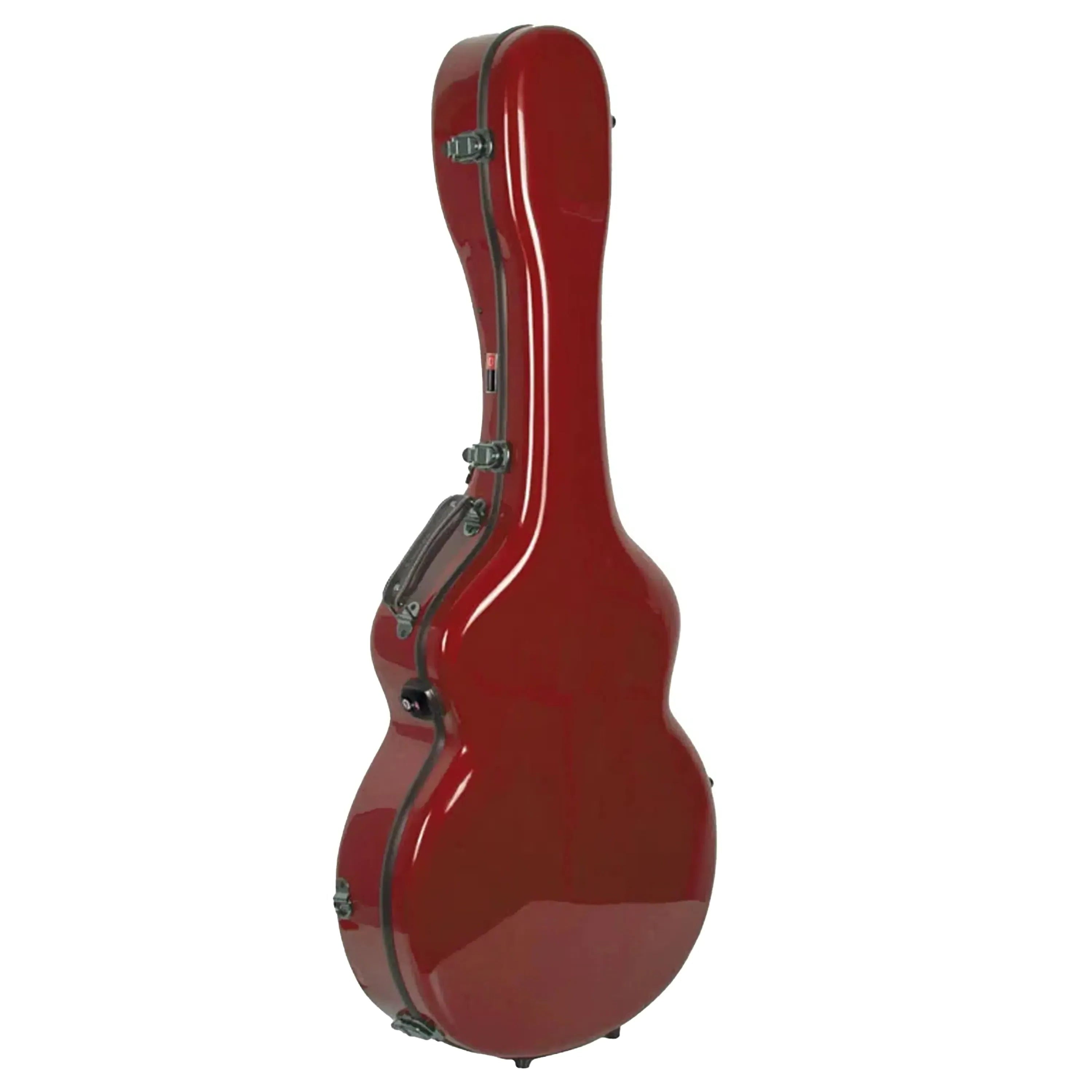 Crossrock CRF2020JA17 red fiberglass L-5 archtop guitar case with latches and handle.