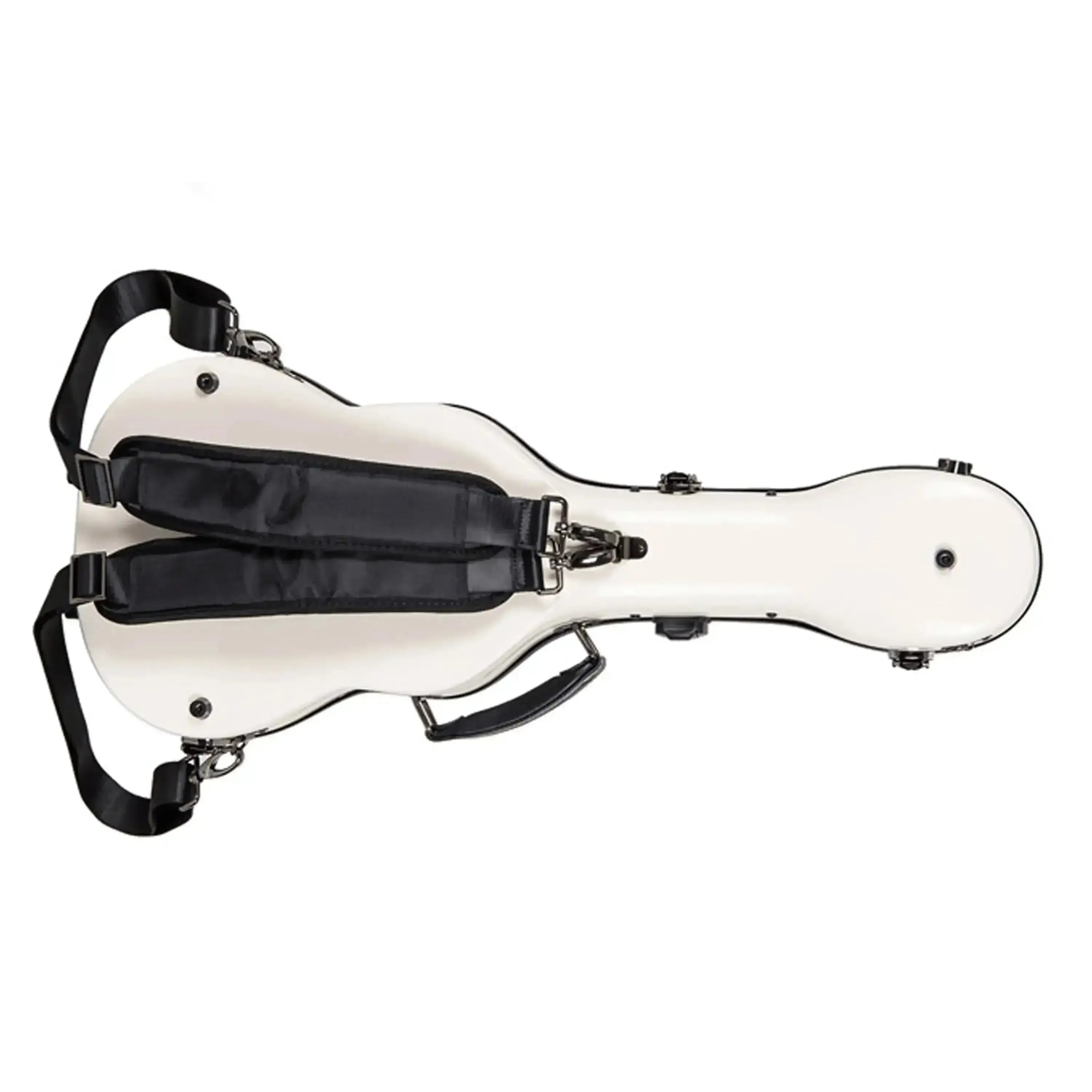 Crossrock milk-white fiberglass tenor ukulele case with black padded backpack straps and handle.
