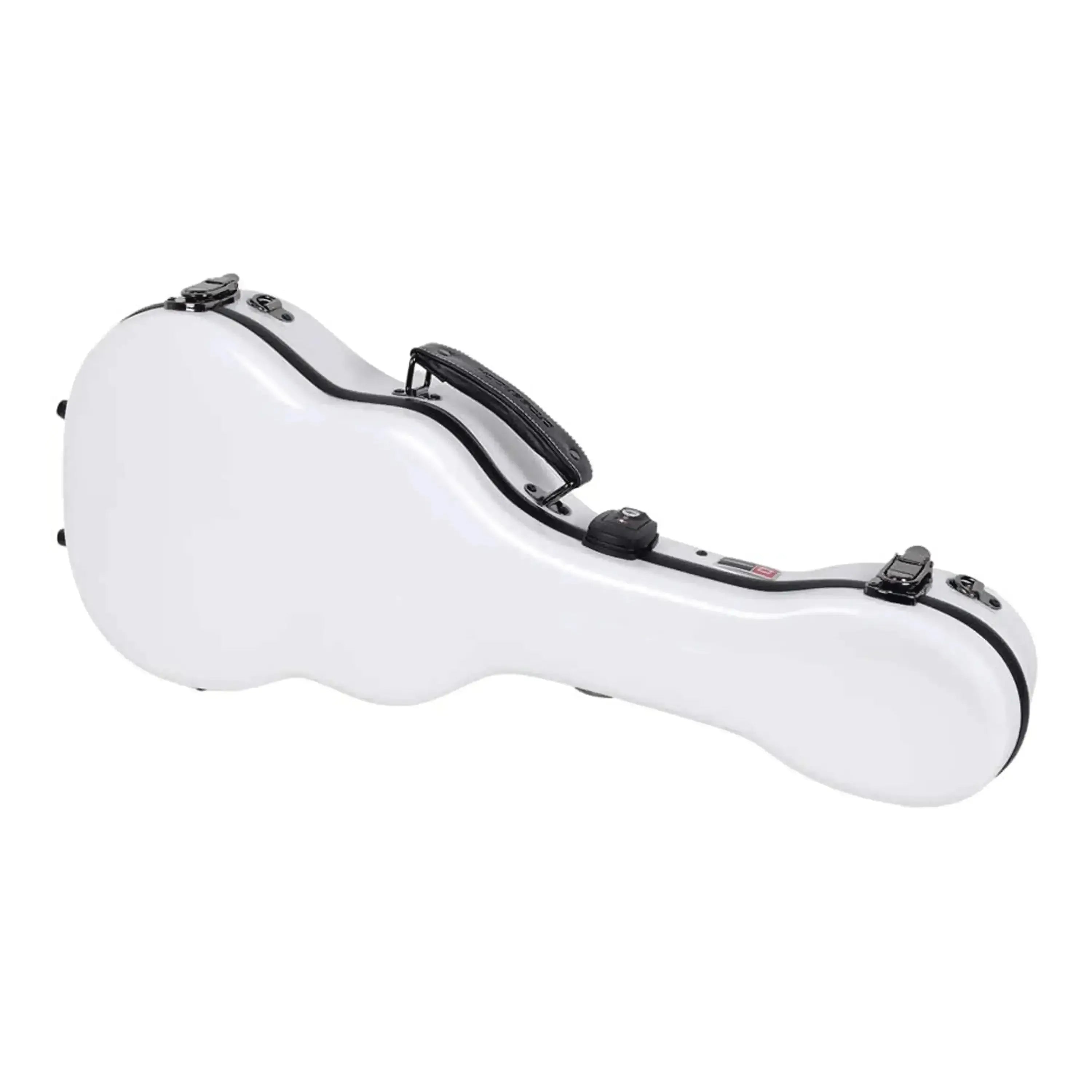 Crossrock white fiberglass tenor ukulele case with black trim, handle, and latches.