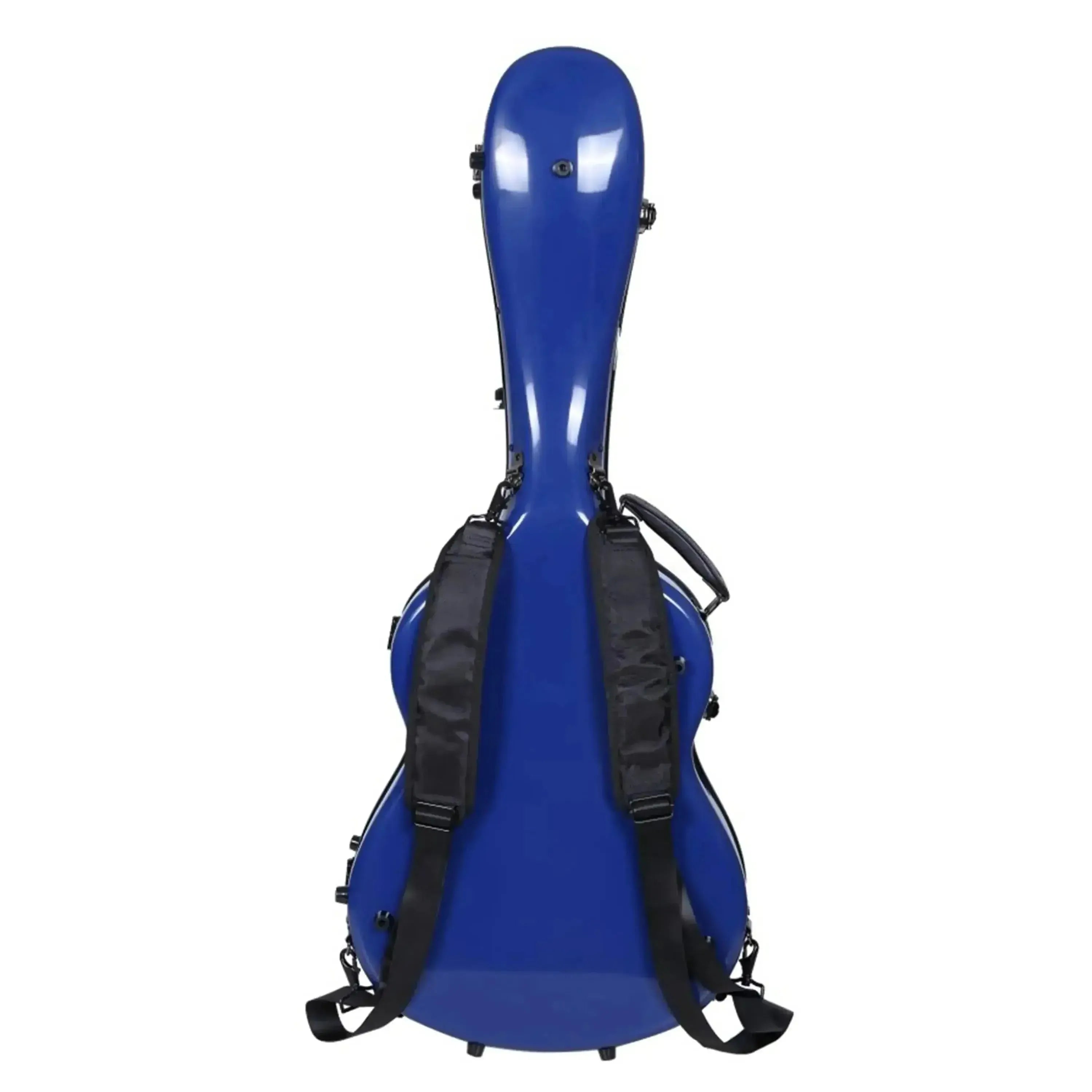 Crossrock CRF2021C full-size blue fiberglass classical guitar case with black backpack straps.
